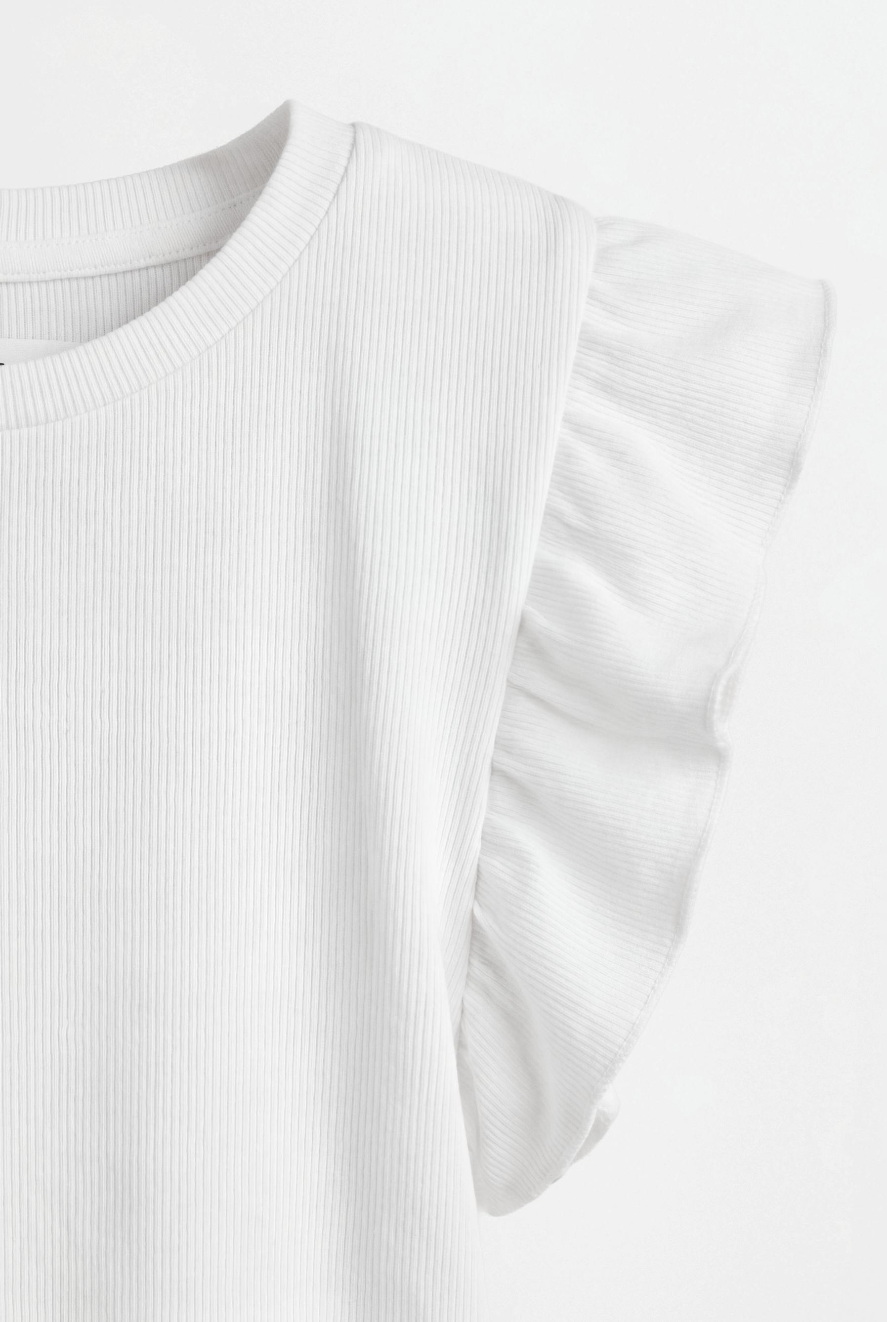 Ribbed T-shirt with ruffles — OFF WHITE