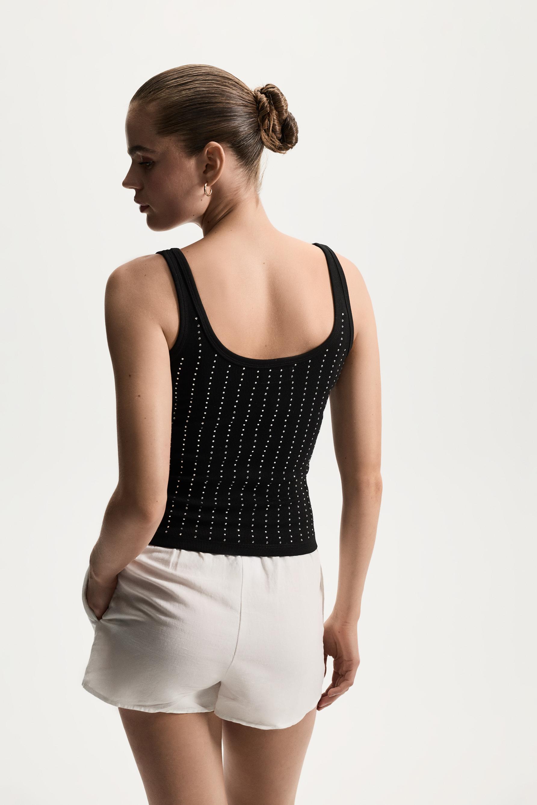 Ribbed rhinestone T-shirt — BLACK