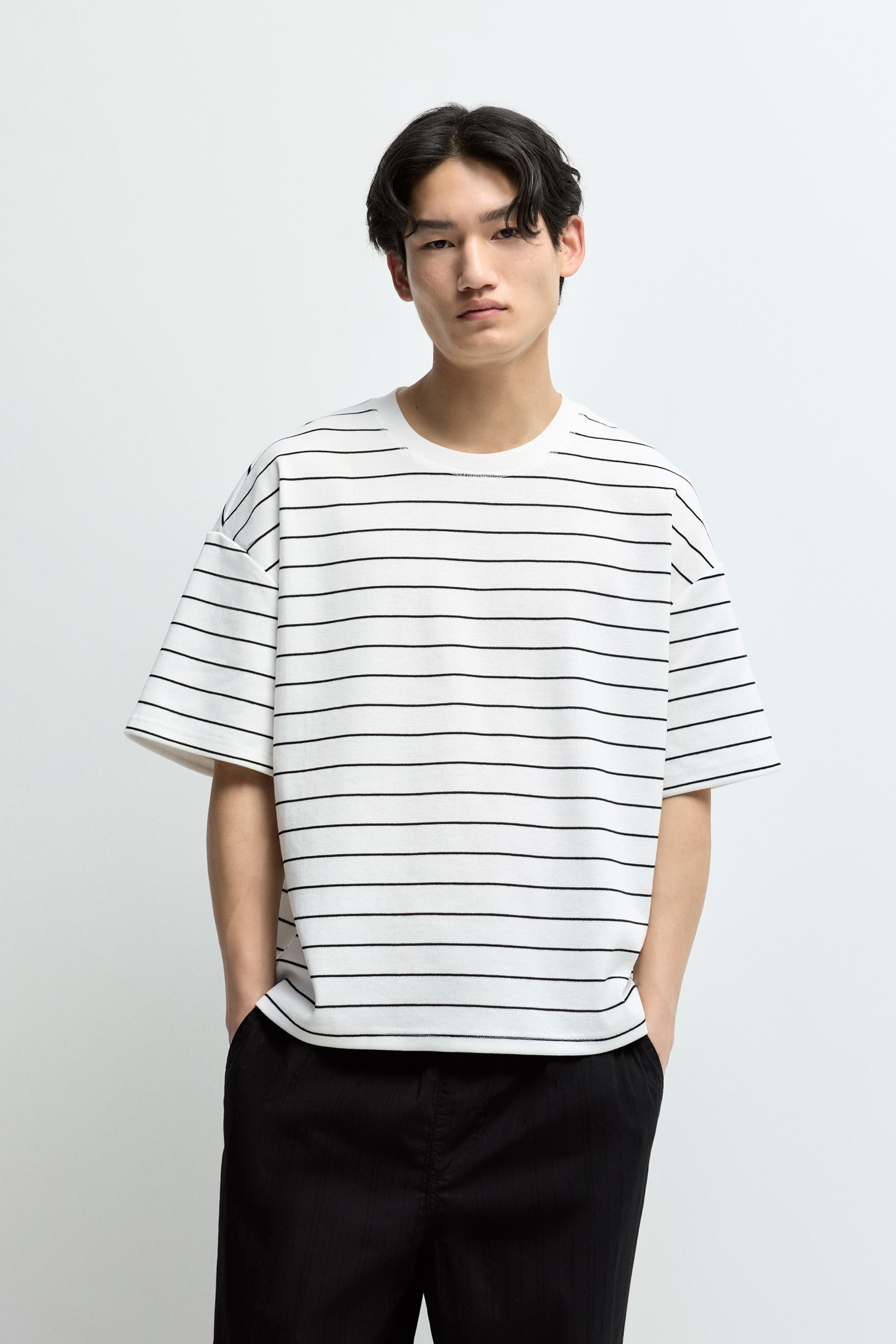Textured Striped T-shirt — WHITE