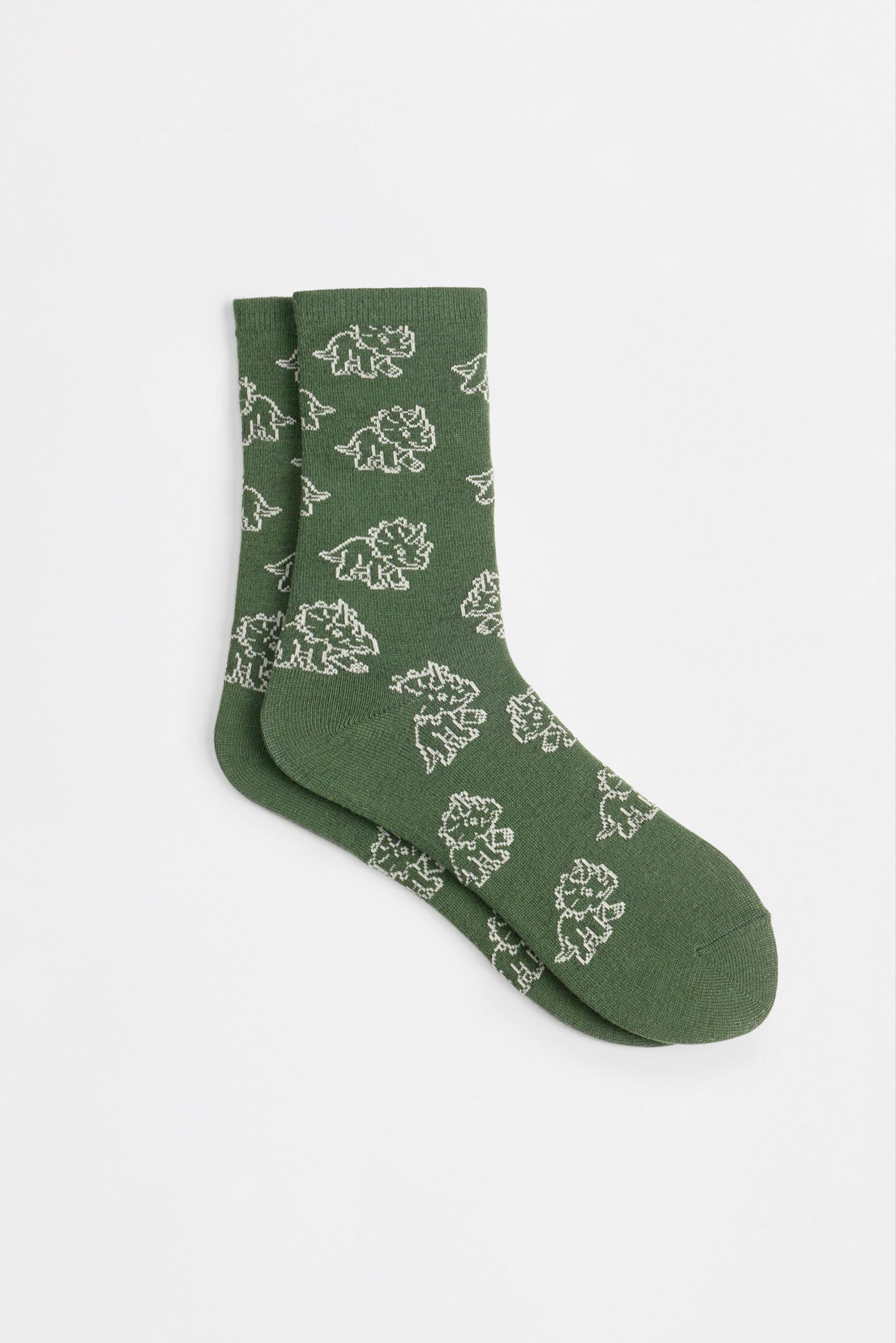 Dinosaur long socks (7-pack) — GREEN TONES