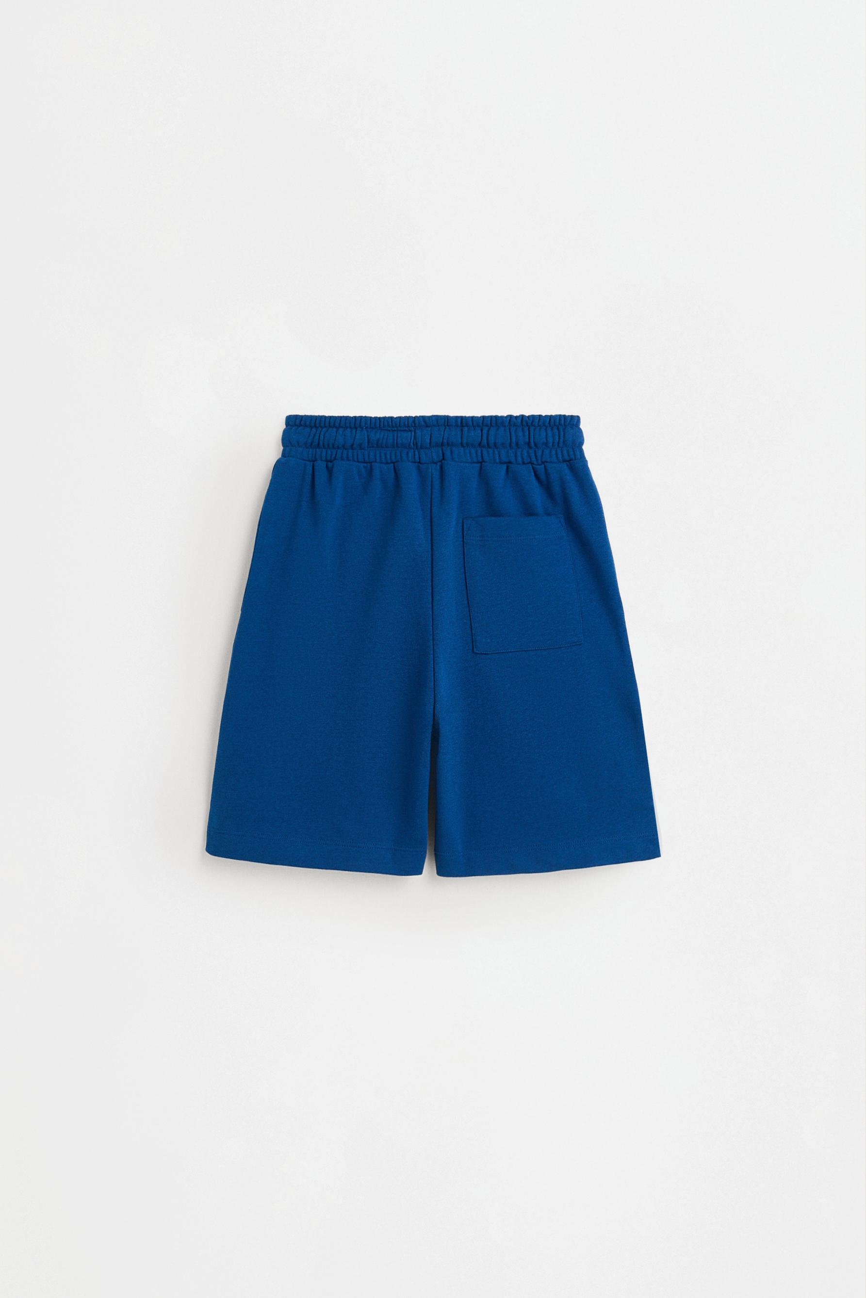 Plush Bermuda shorts with text — DARK BLUE
