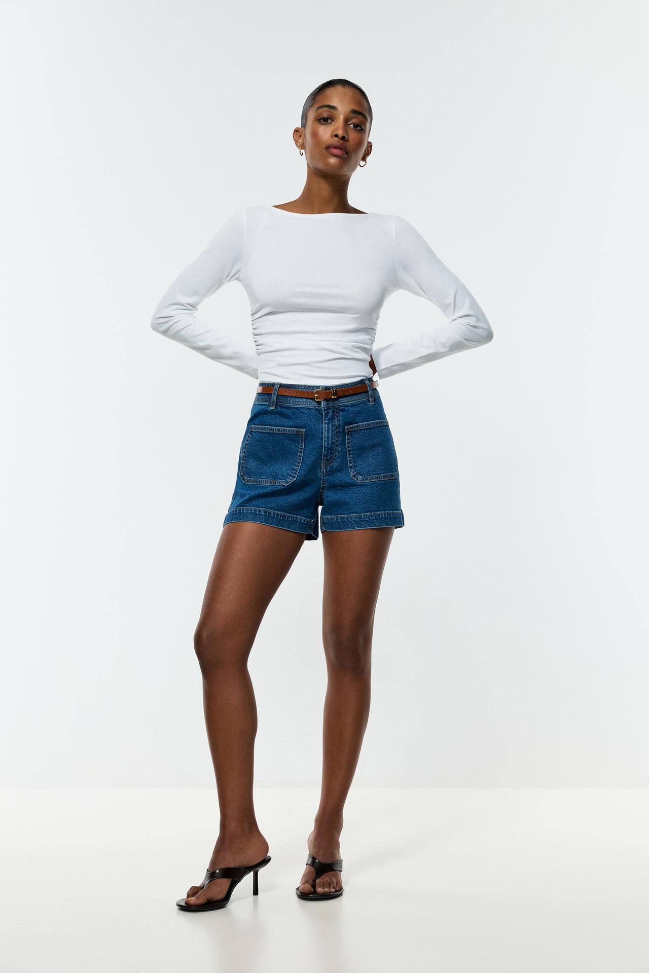 Bermuda shorts with belt — PALE INDIGO