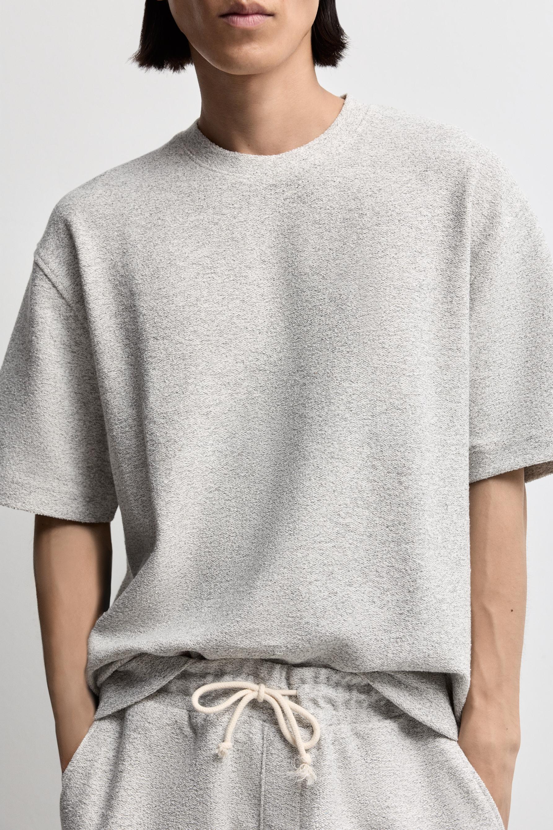Textured short sleeve sweatshirt — OFF WHITE