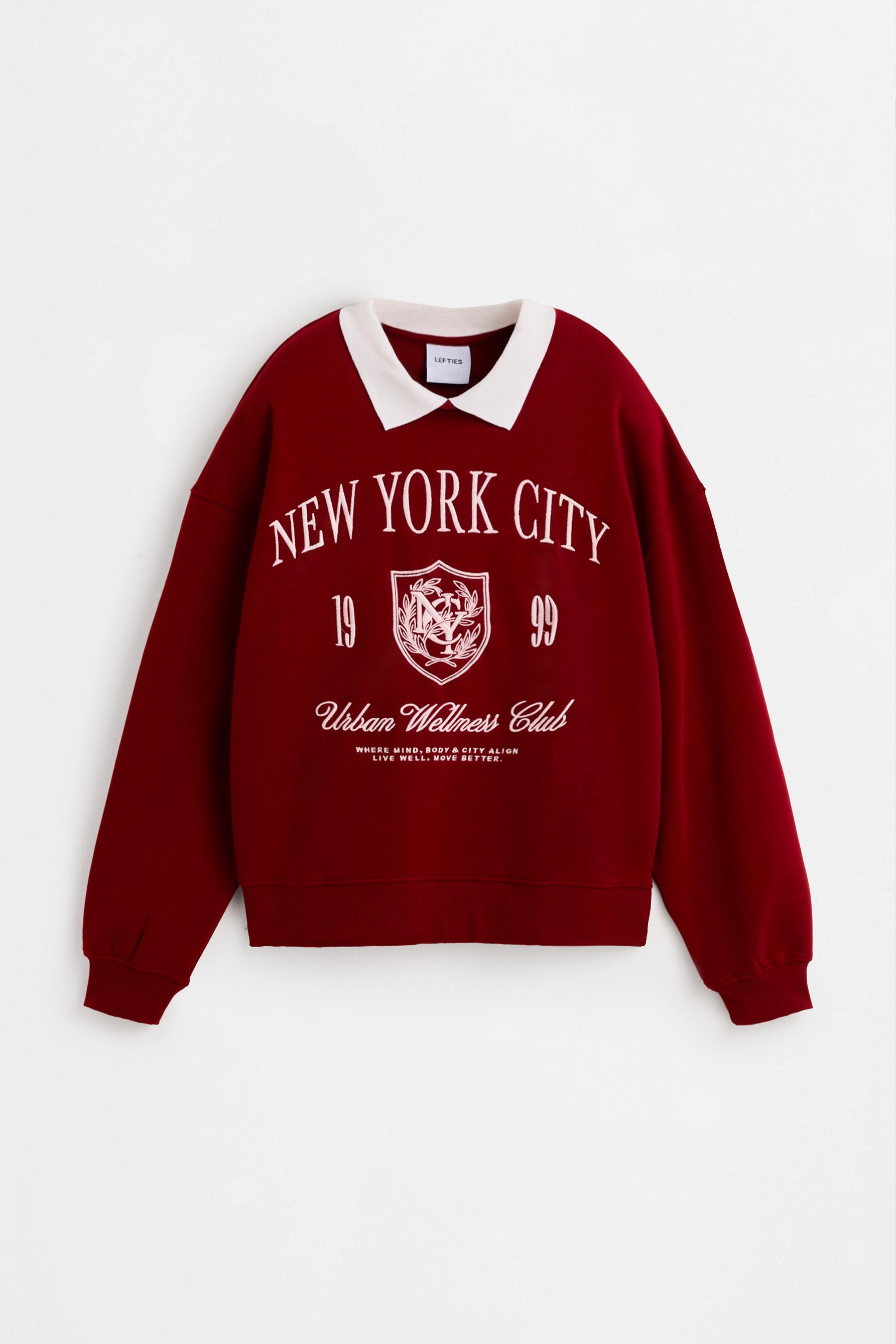 Printed polo collar sweatshirt — BRIGHT RED