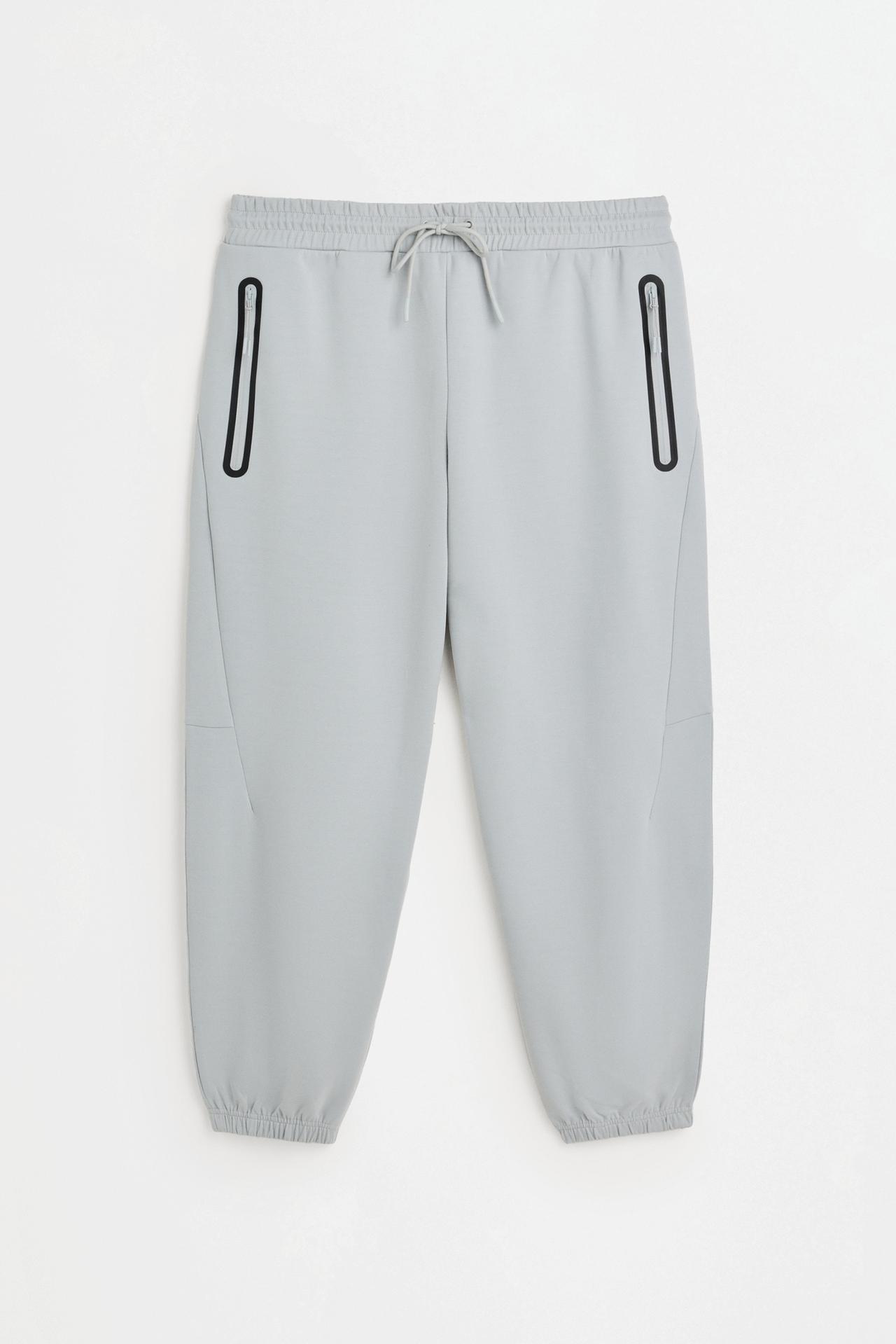 Wide-leg interlock trousers — GREY MARL
