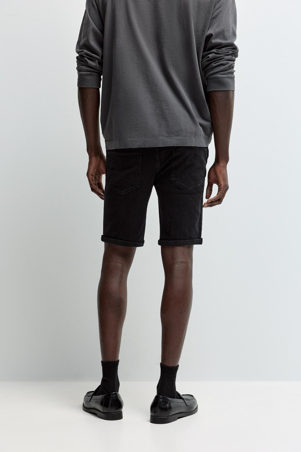 Distressed skinny denim Bermuda shorts — BLACK