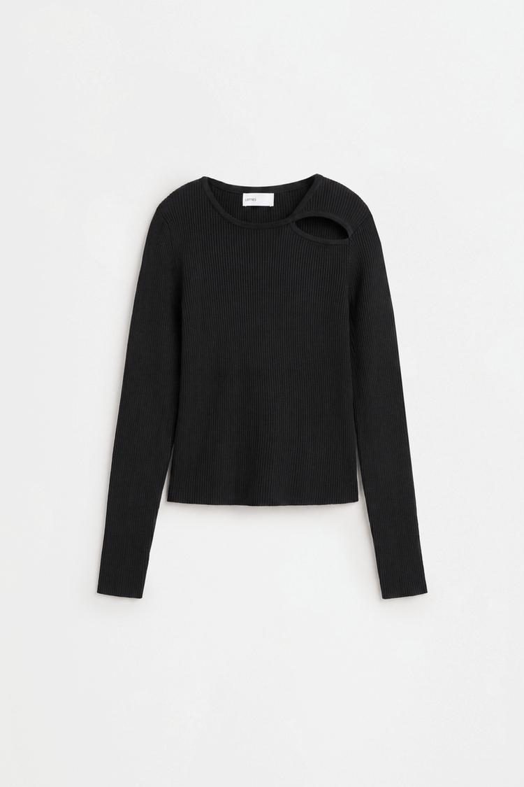 Ribbed cut-out sweater — BLACK