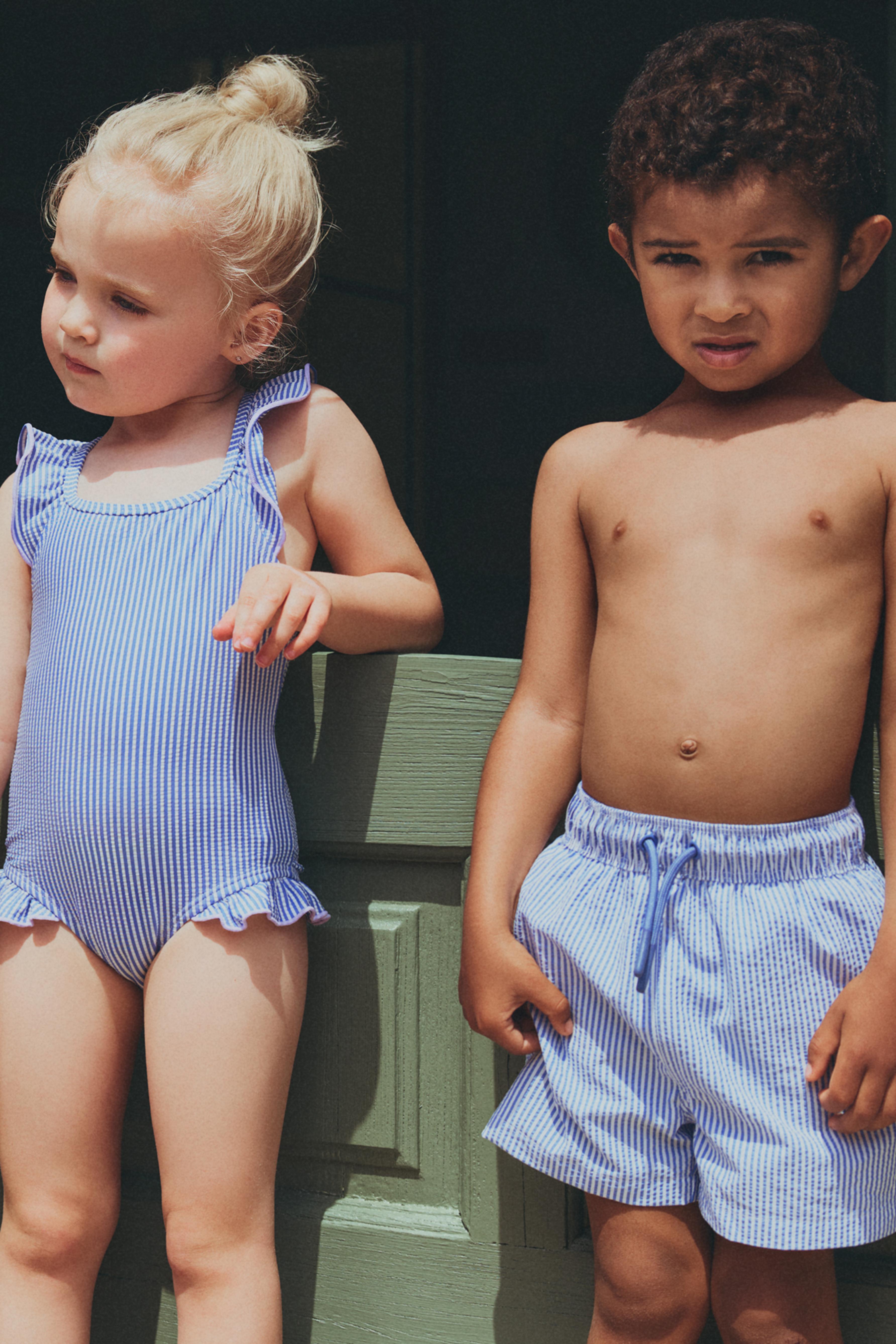 Striped ruffled swimsuit — BLUE
