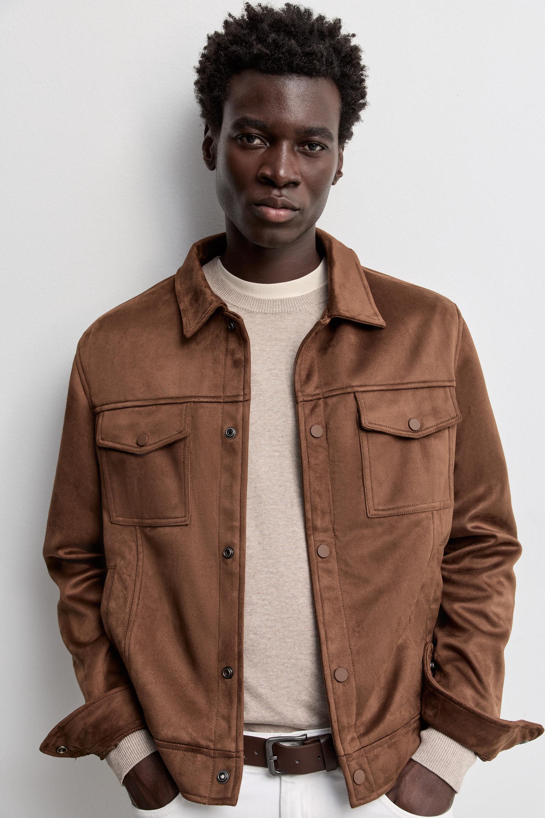 Faux suede trucker jacket — BRANDY