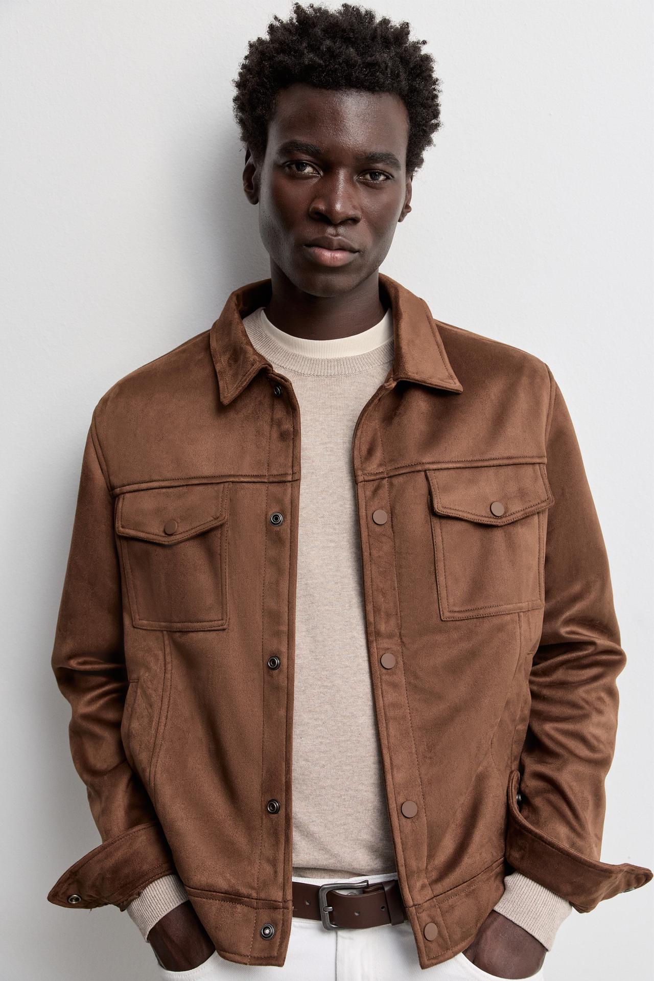 Faux suede trucker jacket — BRANDY