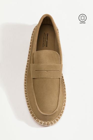 Leather moccasin with jute-effect sole — BEIGE 3