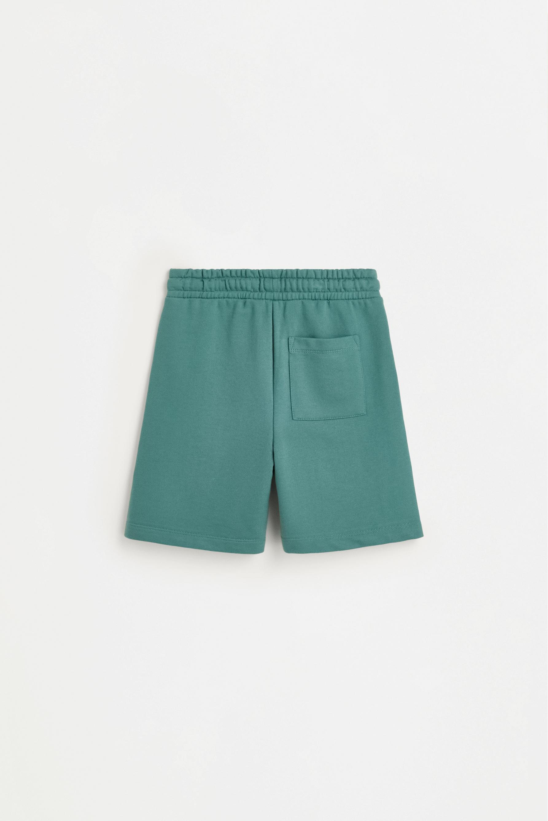 Text print plush Bermuda shorts — PALE MINT GREEN