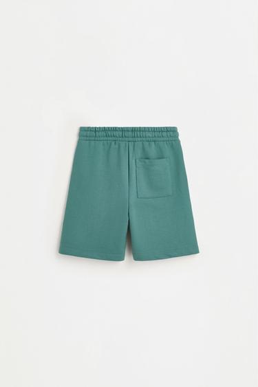 Text print plush Bermuda shorts — PALE MINT GREEN 2