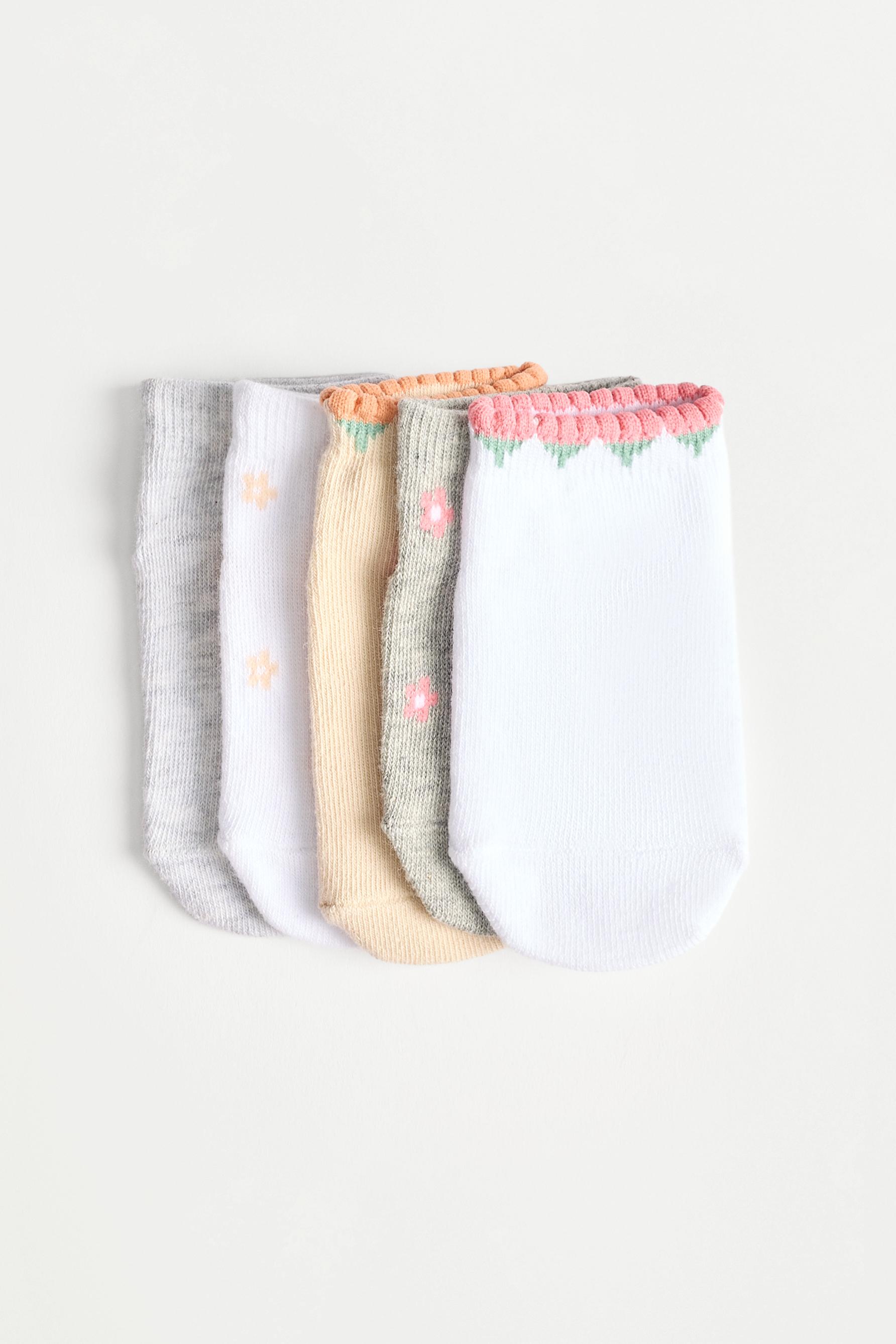 Floral Short Socks (5-Pack) — PINK/WHITE