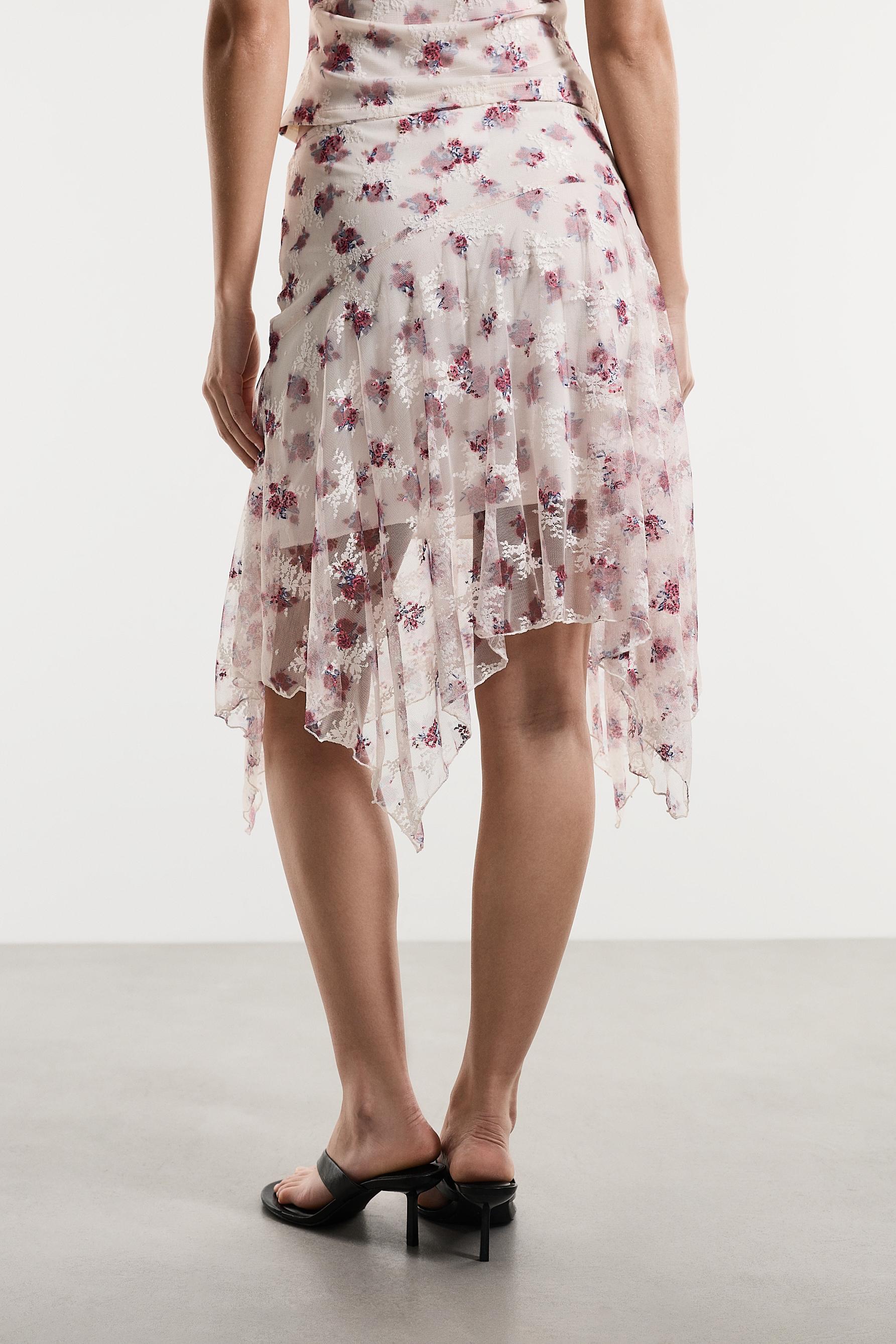Floral asymmetric skirt — OFF WHITE