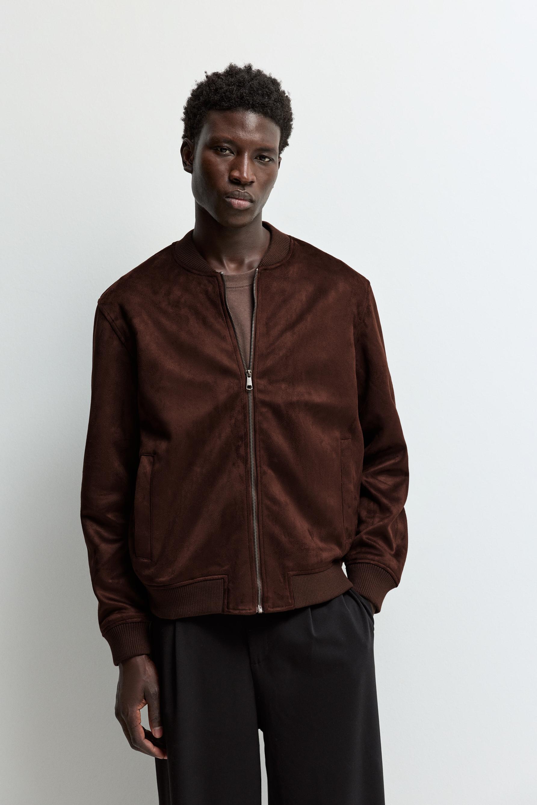 Faux suede bomber jacket — CHOCOLATE