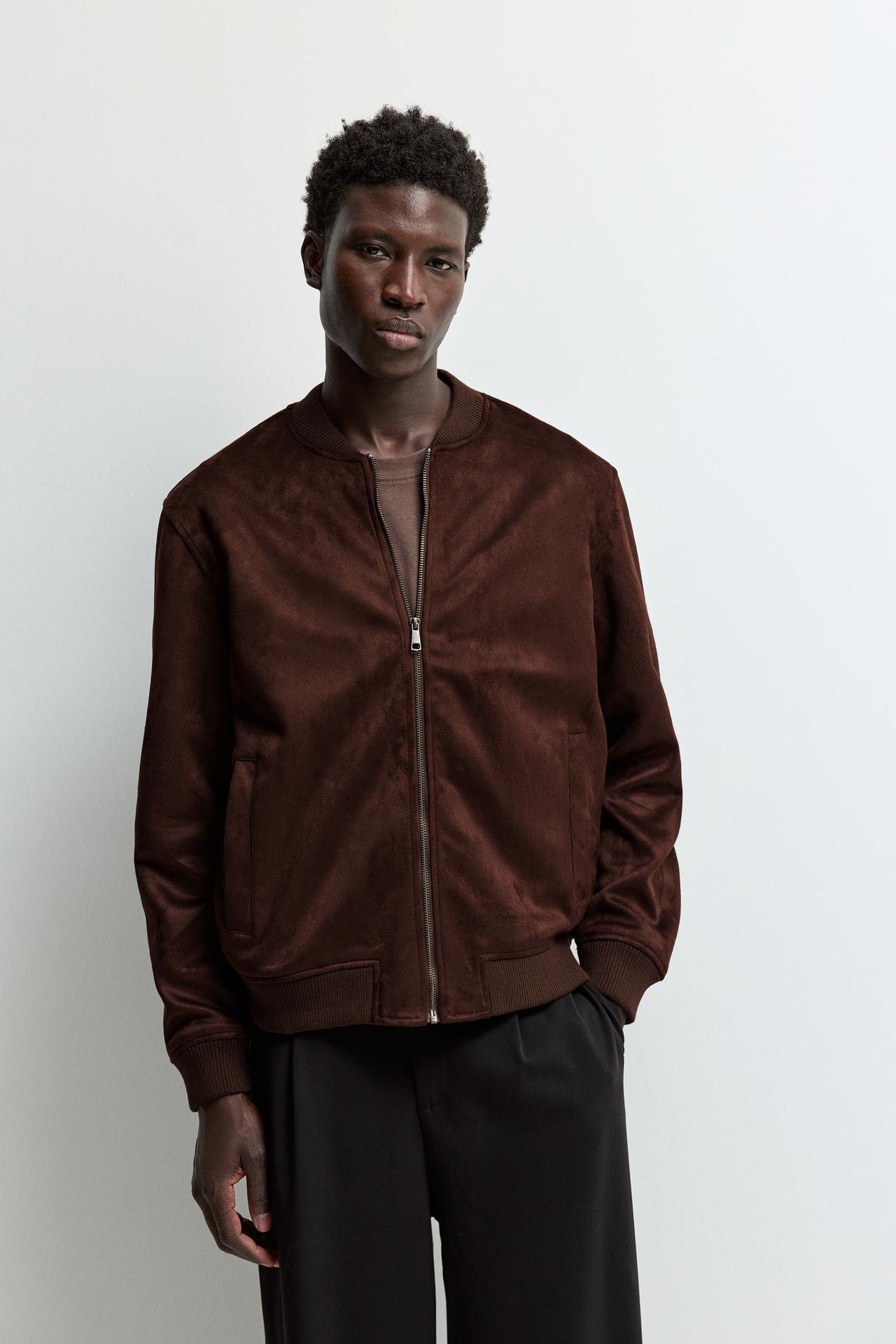 Faux suede bomber jacket — CHOCOLATE