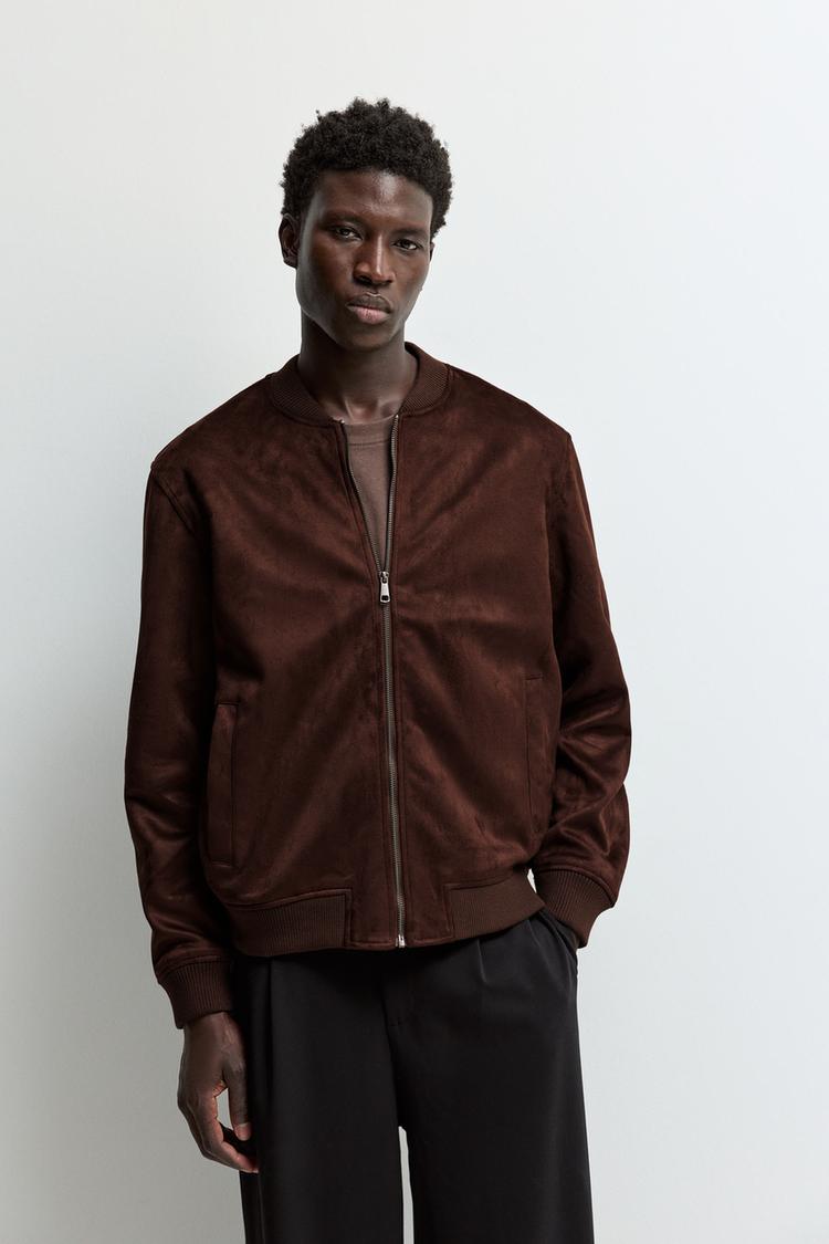Faux suede bomber jacket — CHOCOLATE