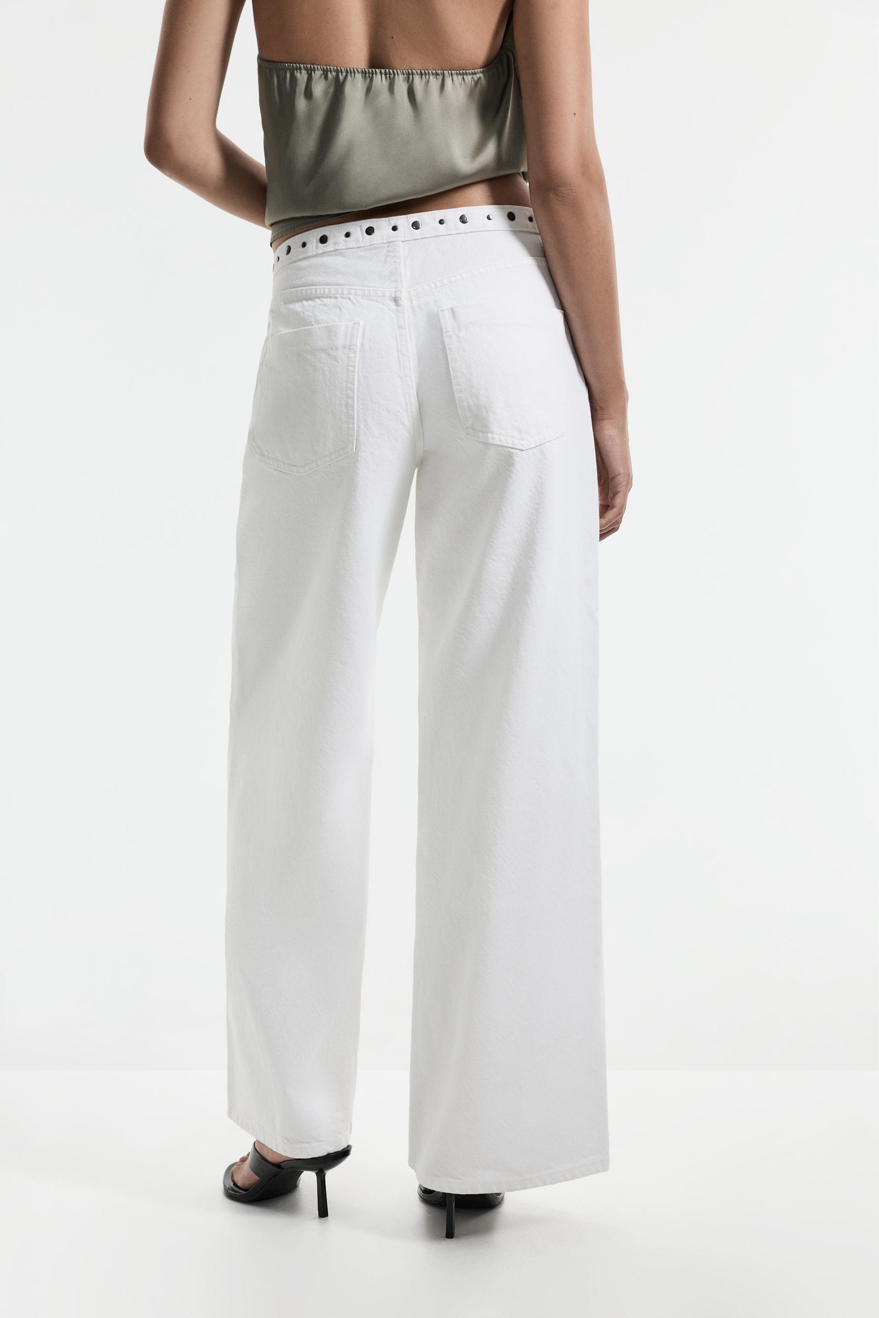 Studded wide-leg jeans — BEIGE