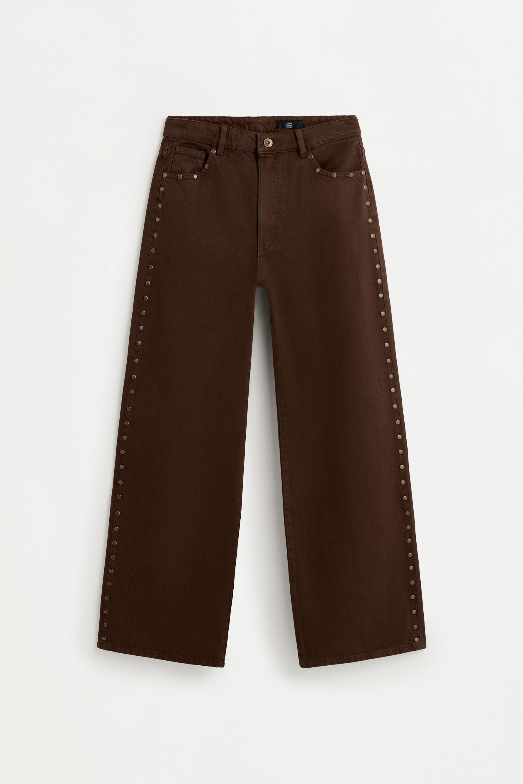 Wide-leg stud jeans — BROWN MARL