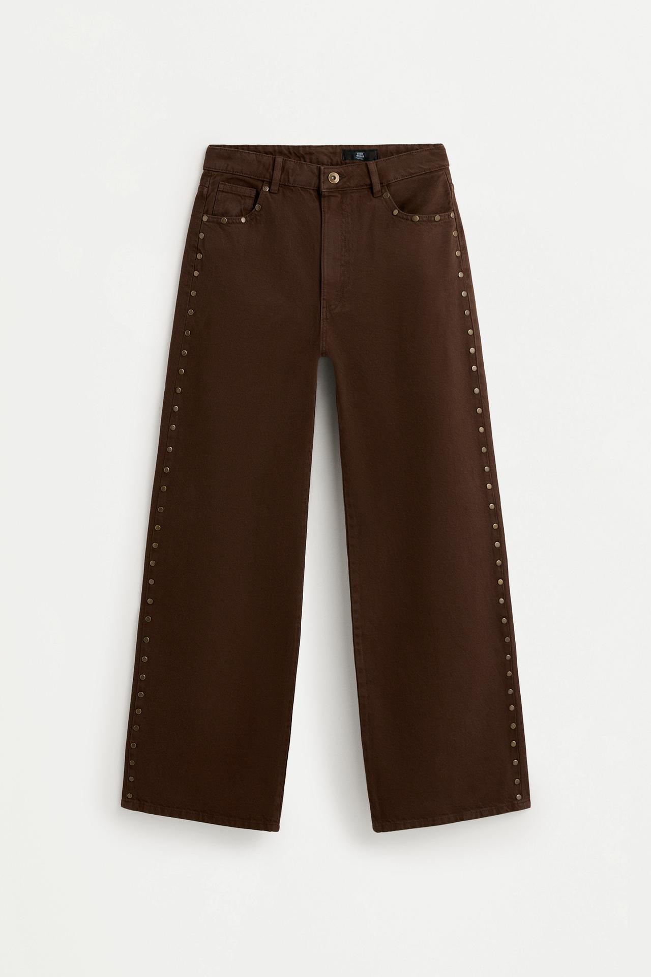Wide-leg stud jeans — BROWN MARL