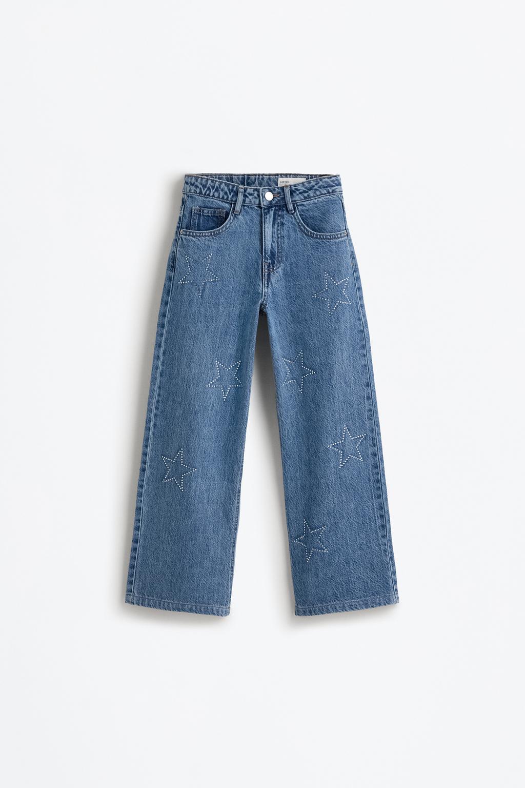 Wide-leg star rhinestone jeans