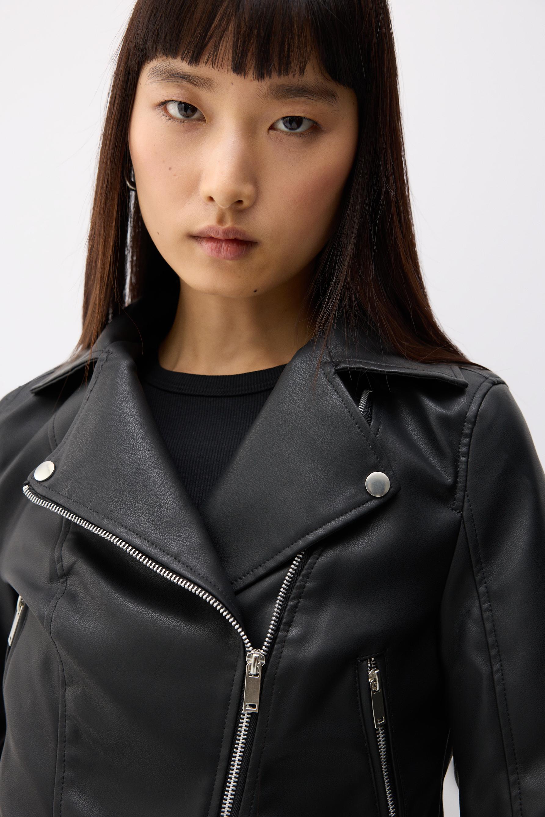 Leather-effect biker jacket — BLACK