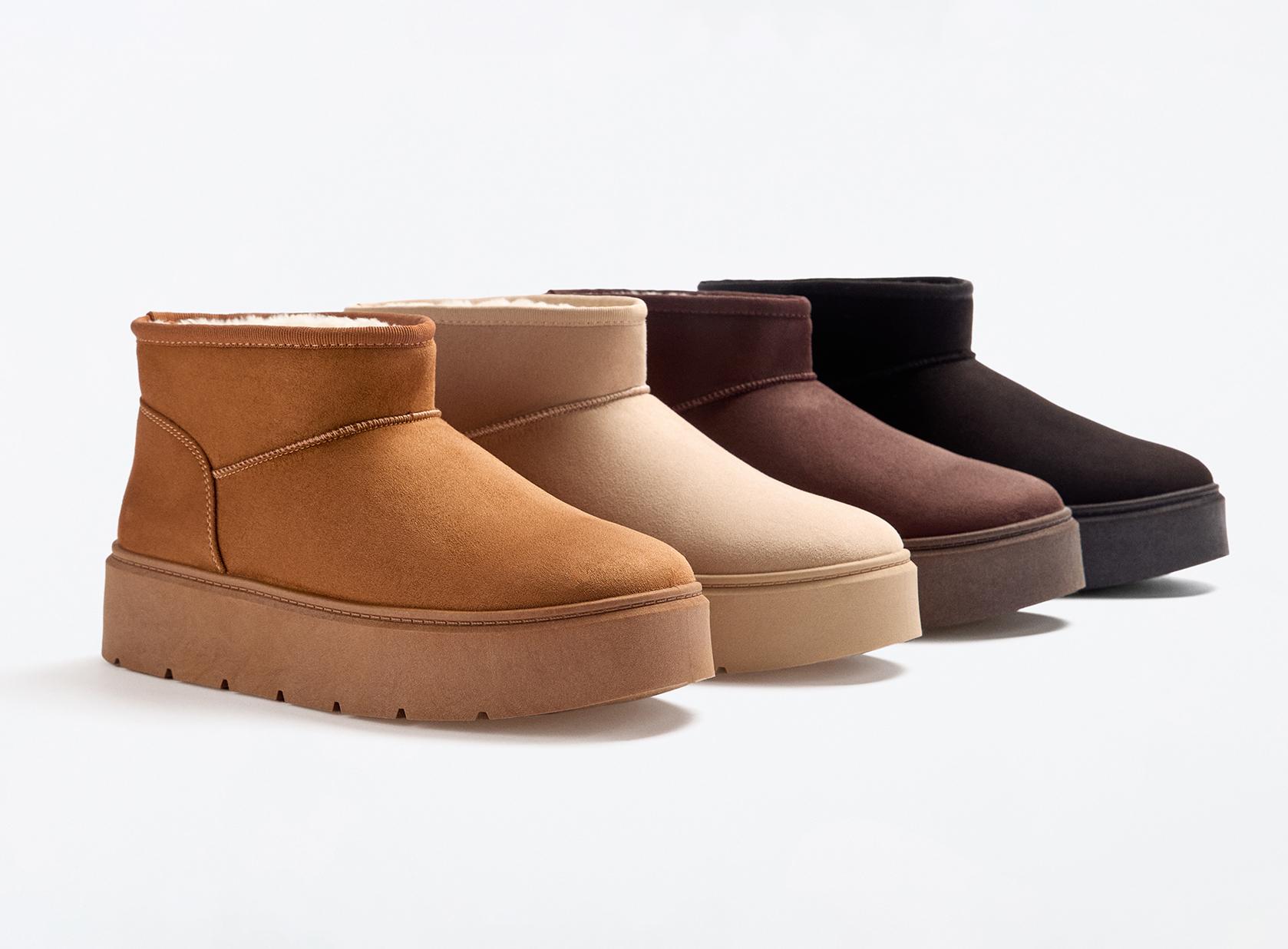 Platform fur ankle boot — LEATHER