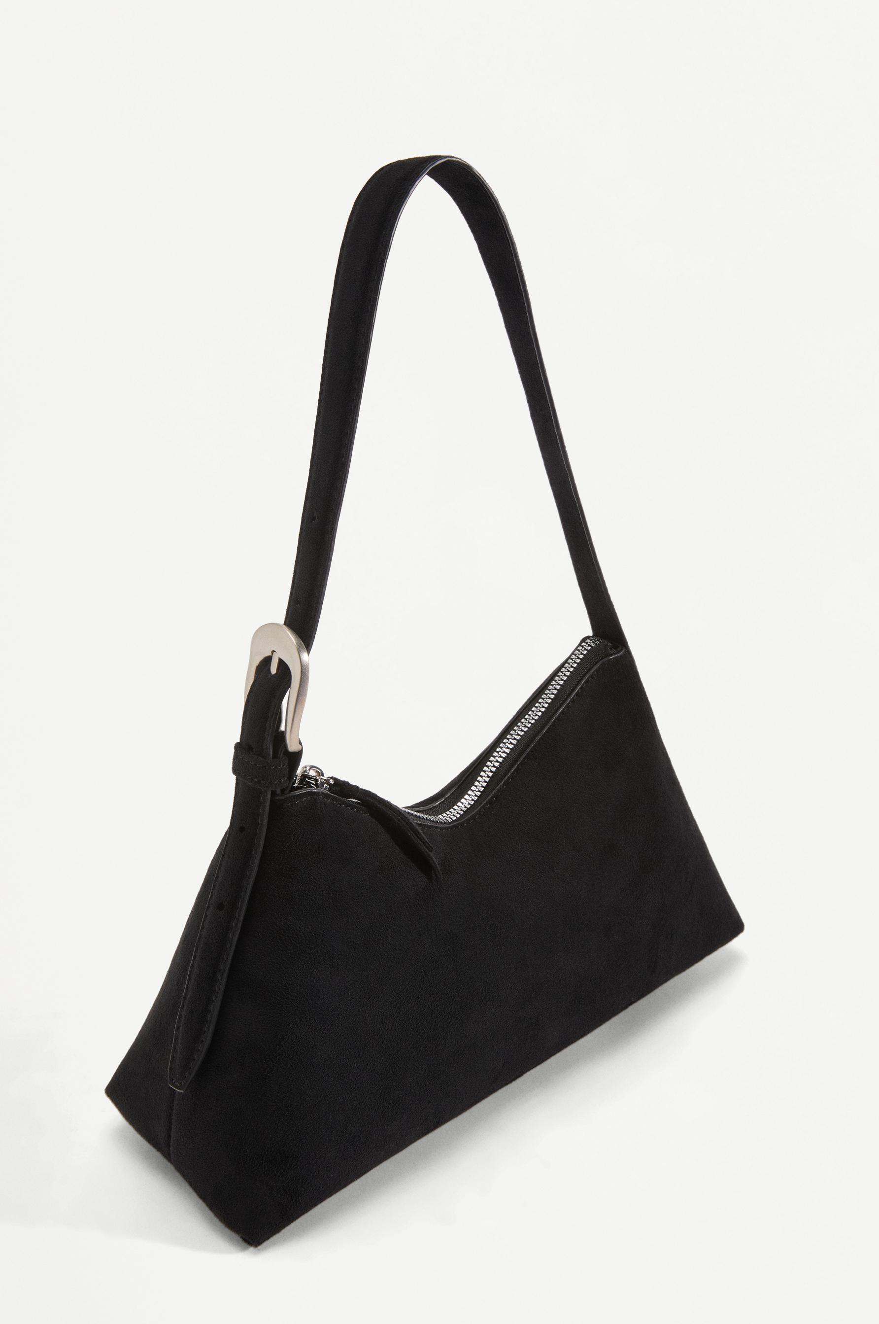 Faux suede shoulder bag — BLACK
