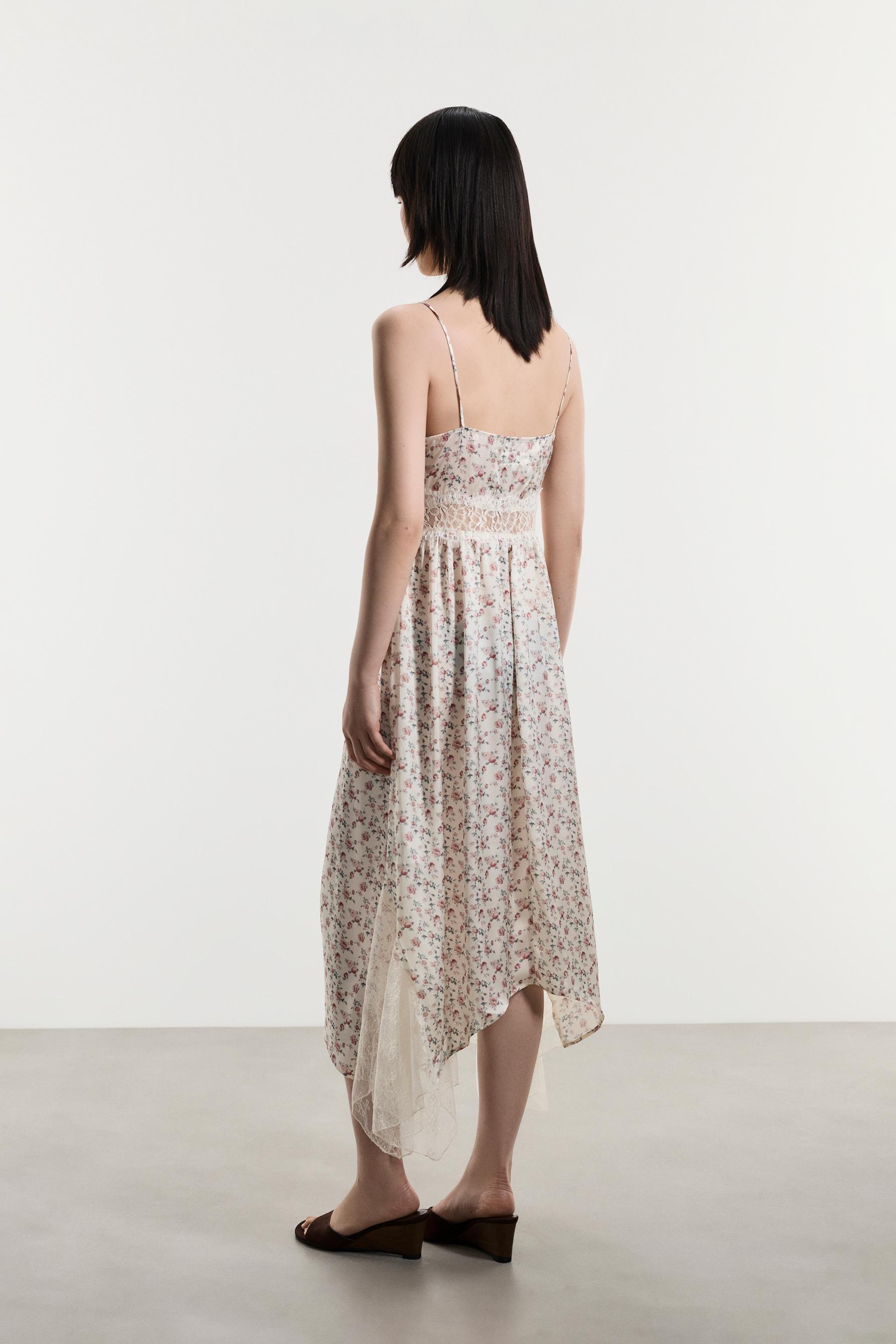Printed lace midi dress — PINK/WHITE