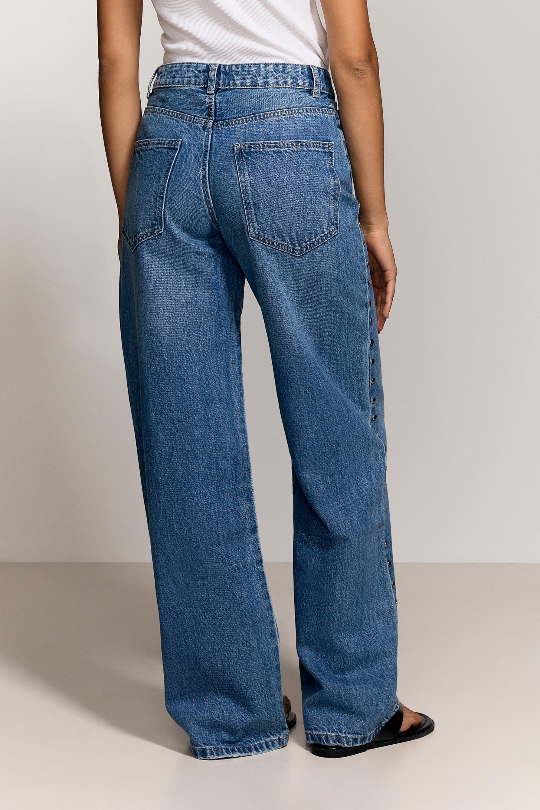 Wide-leg stud jeans — PALE INDIGO
