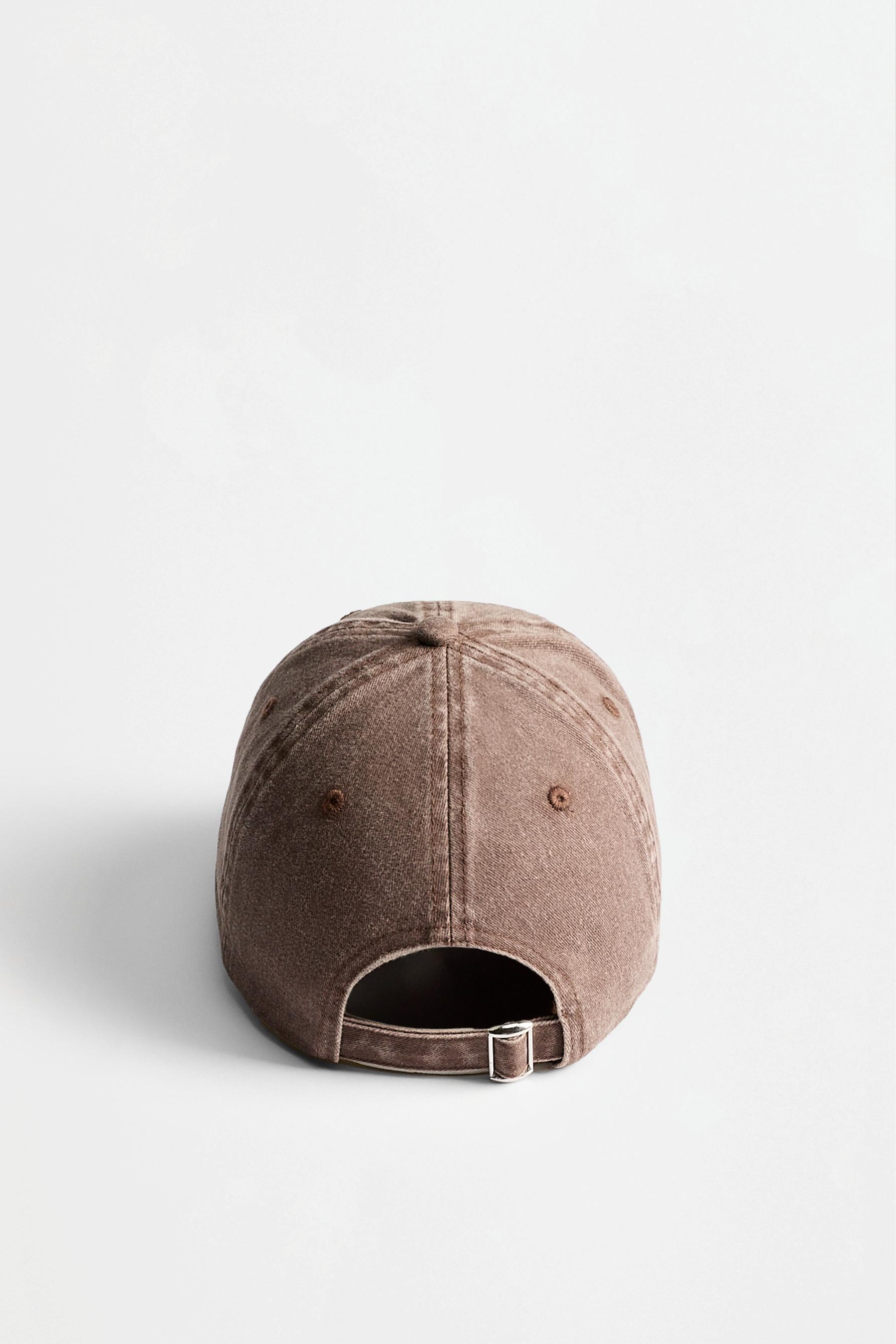 Faded-effect embroidered cap — DARK BROWN
