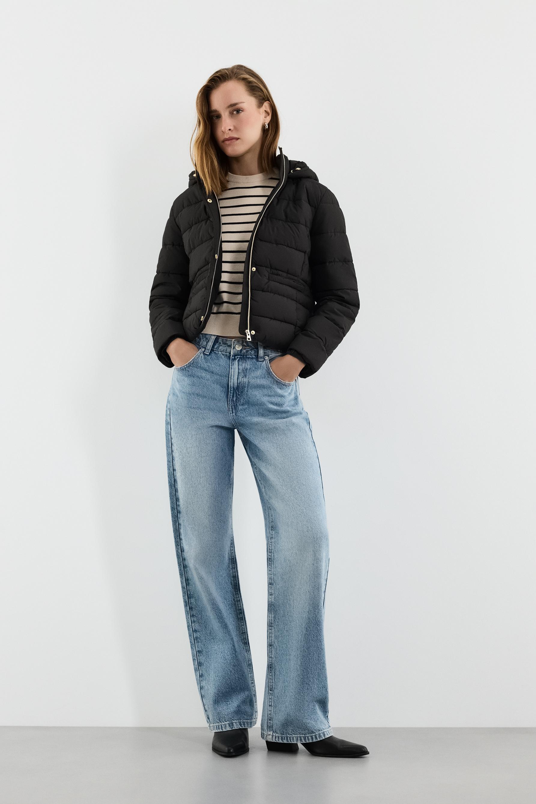 Quilted hooded jacket — BLACK