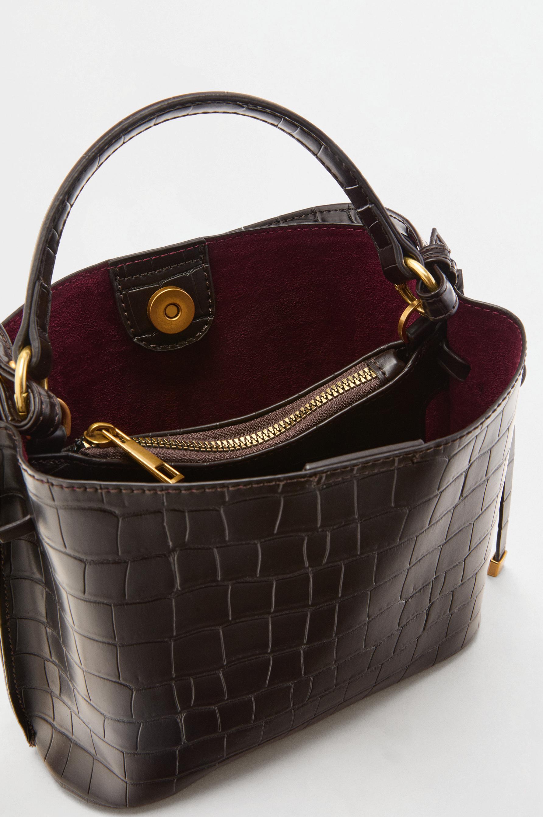 Croc-effect crossbody bucket bag — BROWN