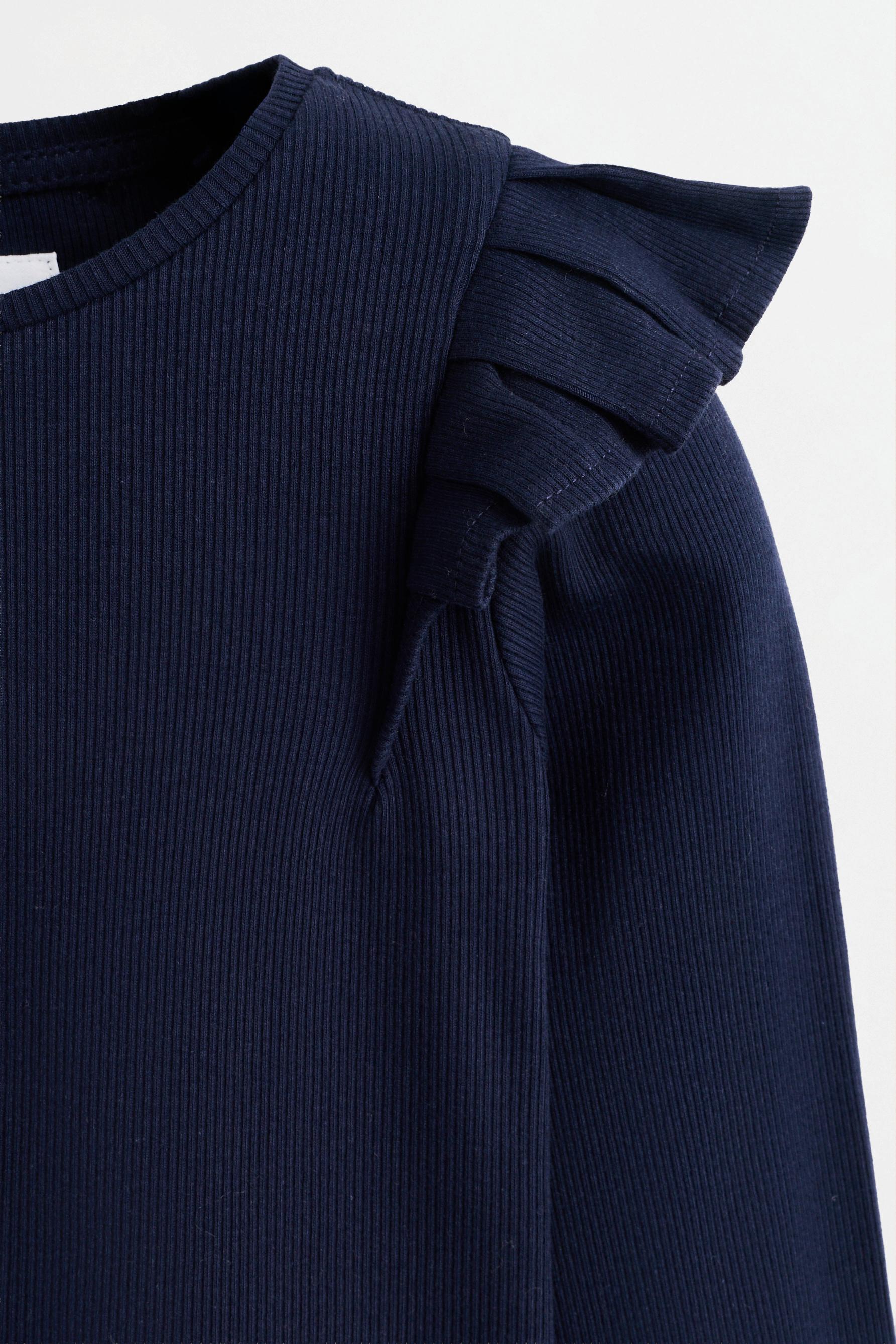 Ribbed Ruffle T-shirt — NAVY