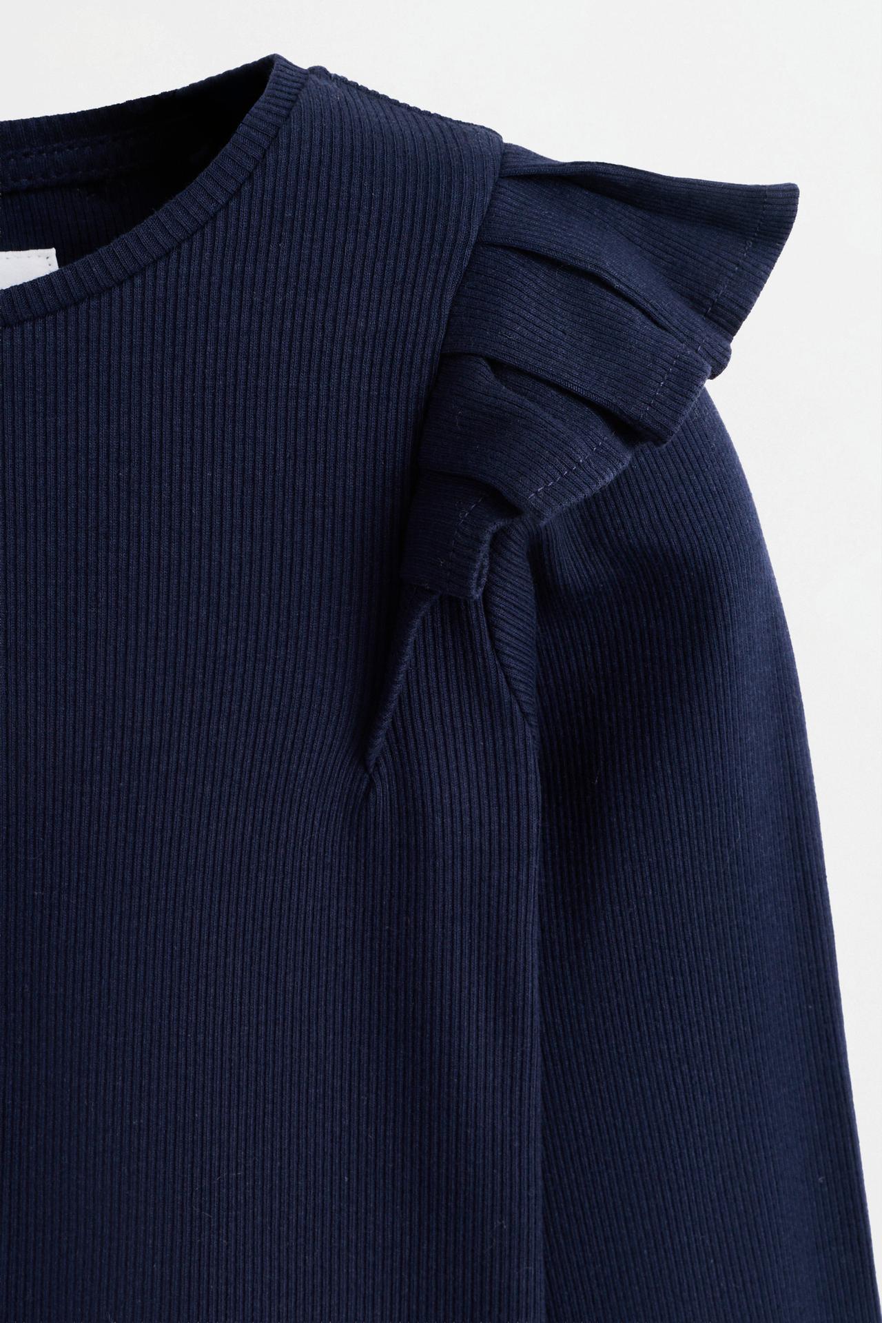 Ribbed Ruffle T-shirt — NAVY