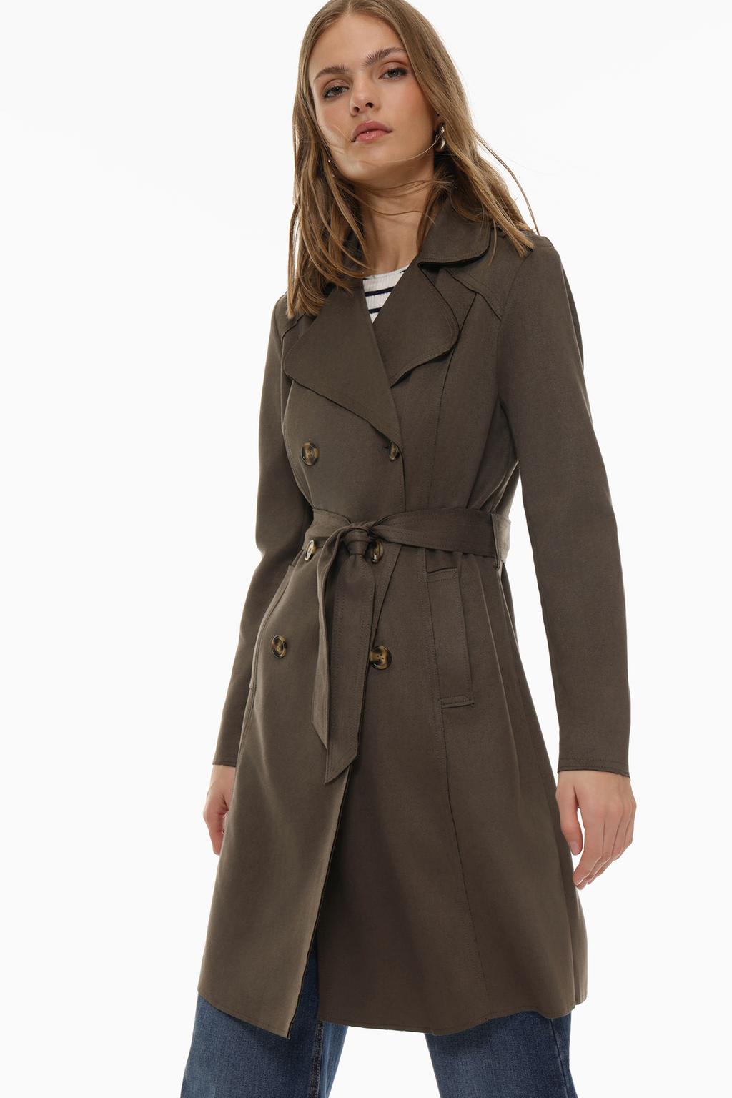 Faux suede trench coat