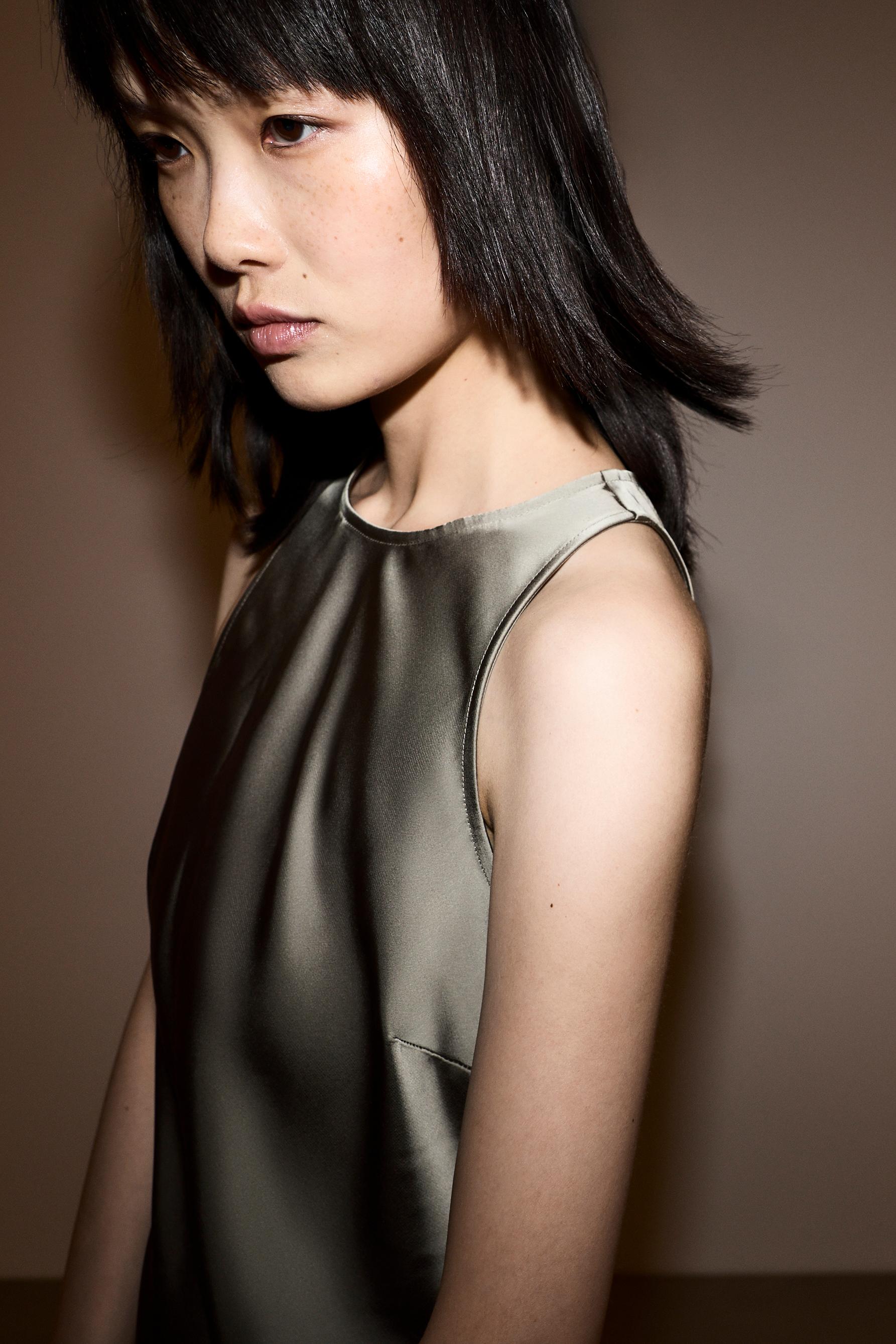 Satin midi dress — PALE KHAKI