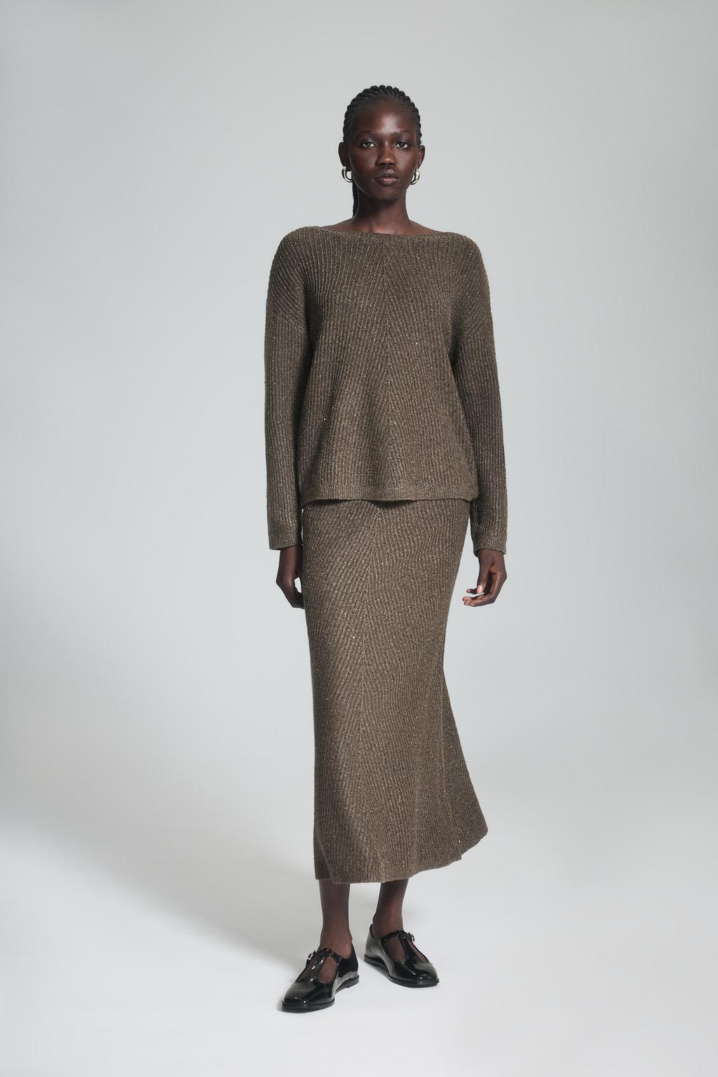 Shimmer knit midi skirt