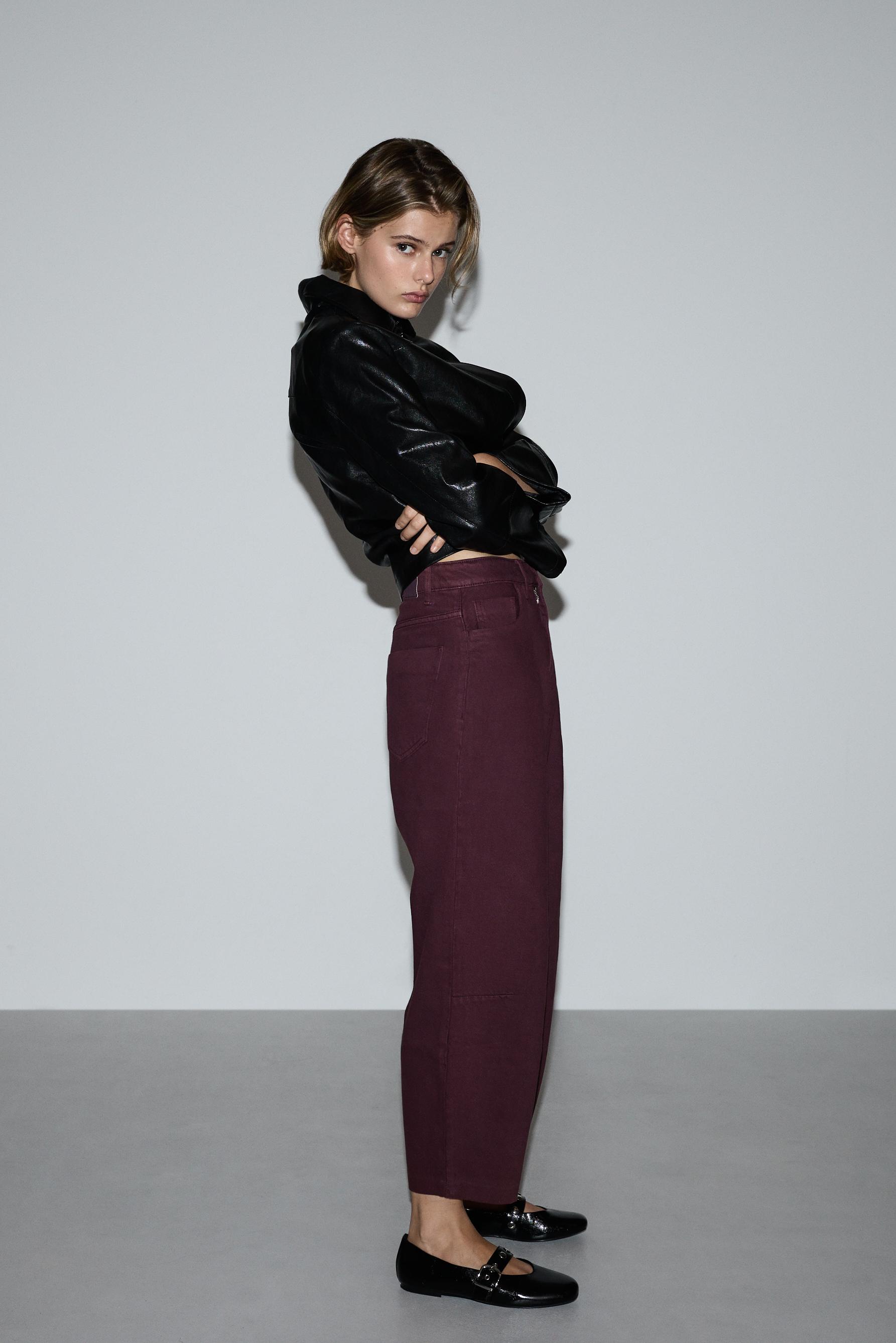 Ankle-length tapered jeans — WINE