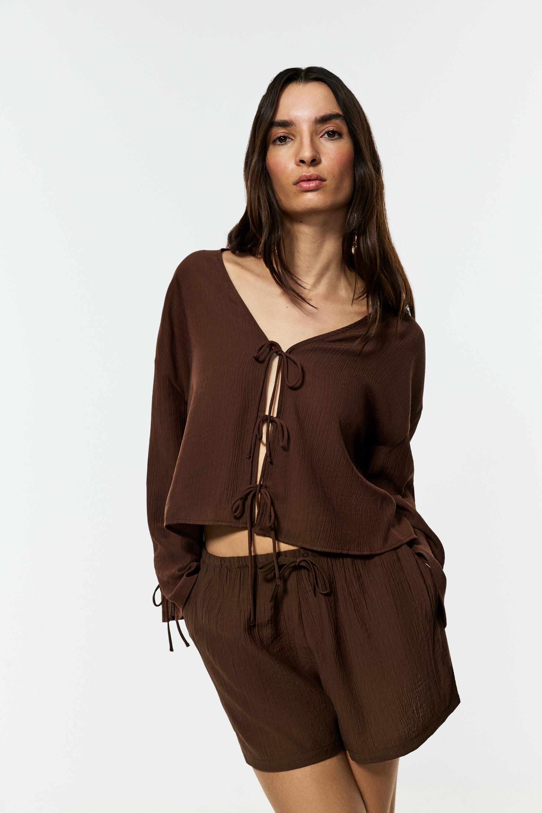Textured tie-front shirt — OCHRE