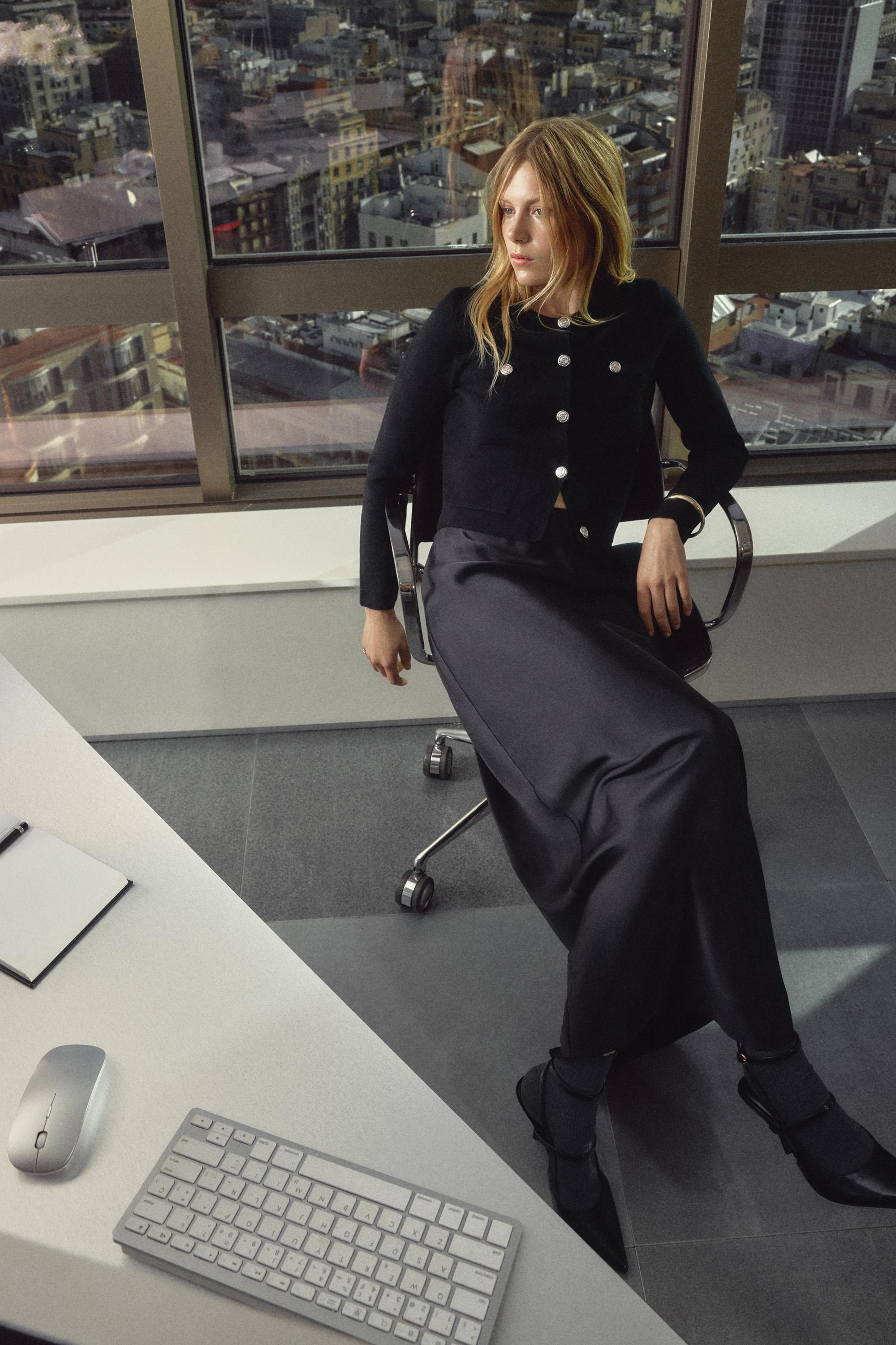 Satin midi skirt — BLACK