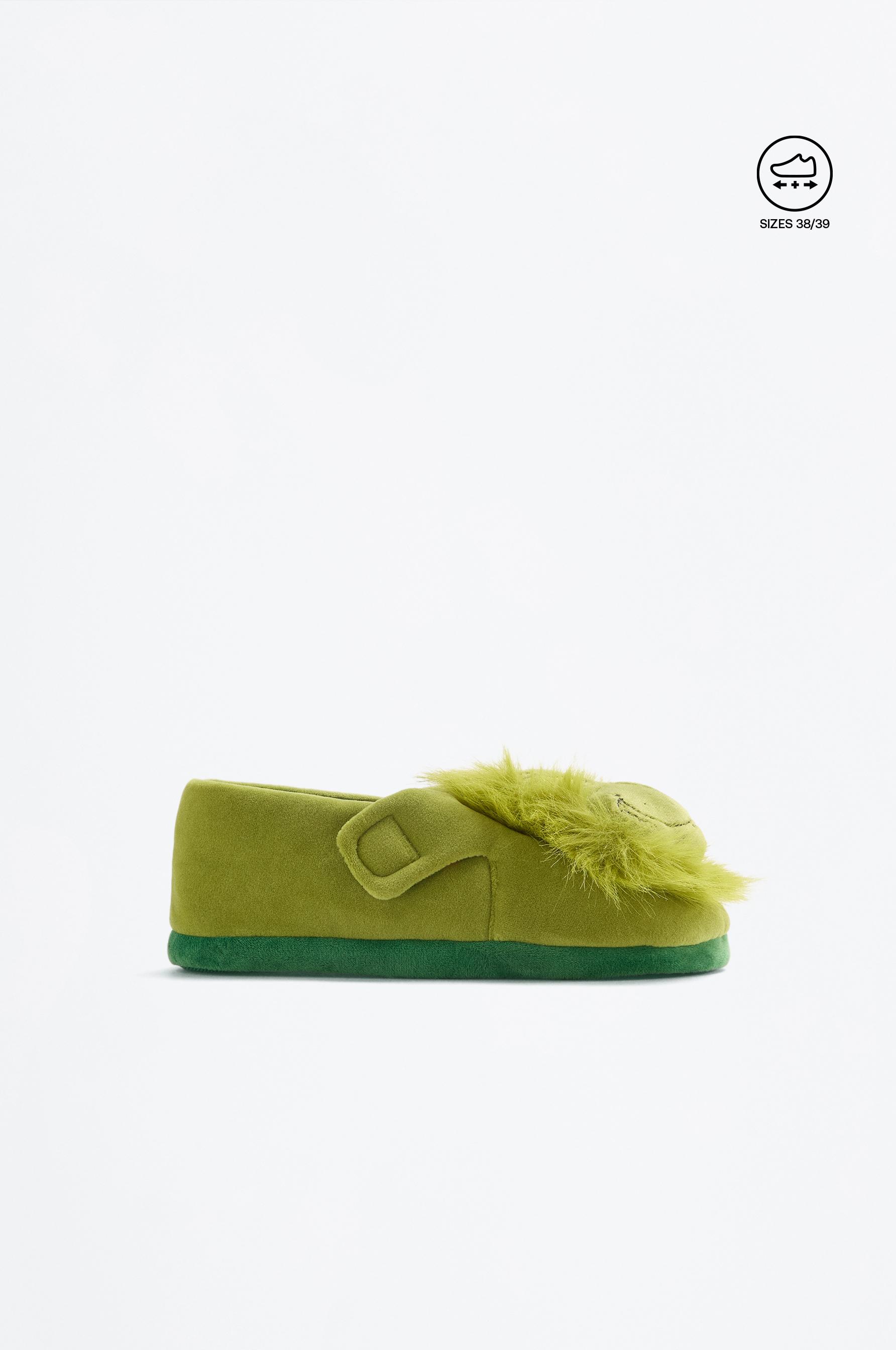 Niños | Zapatilla de casa navideña fluffy Grinch