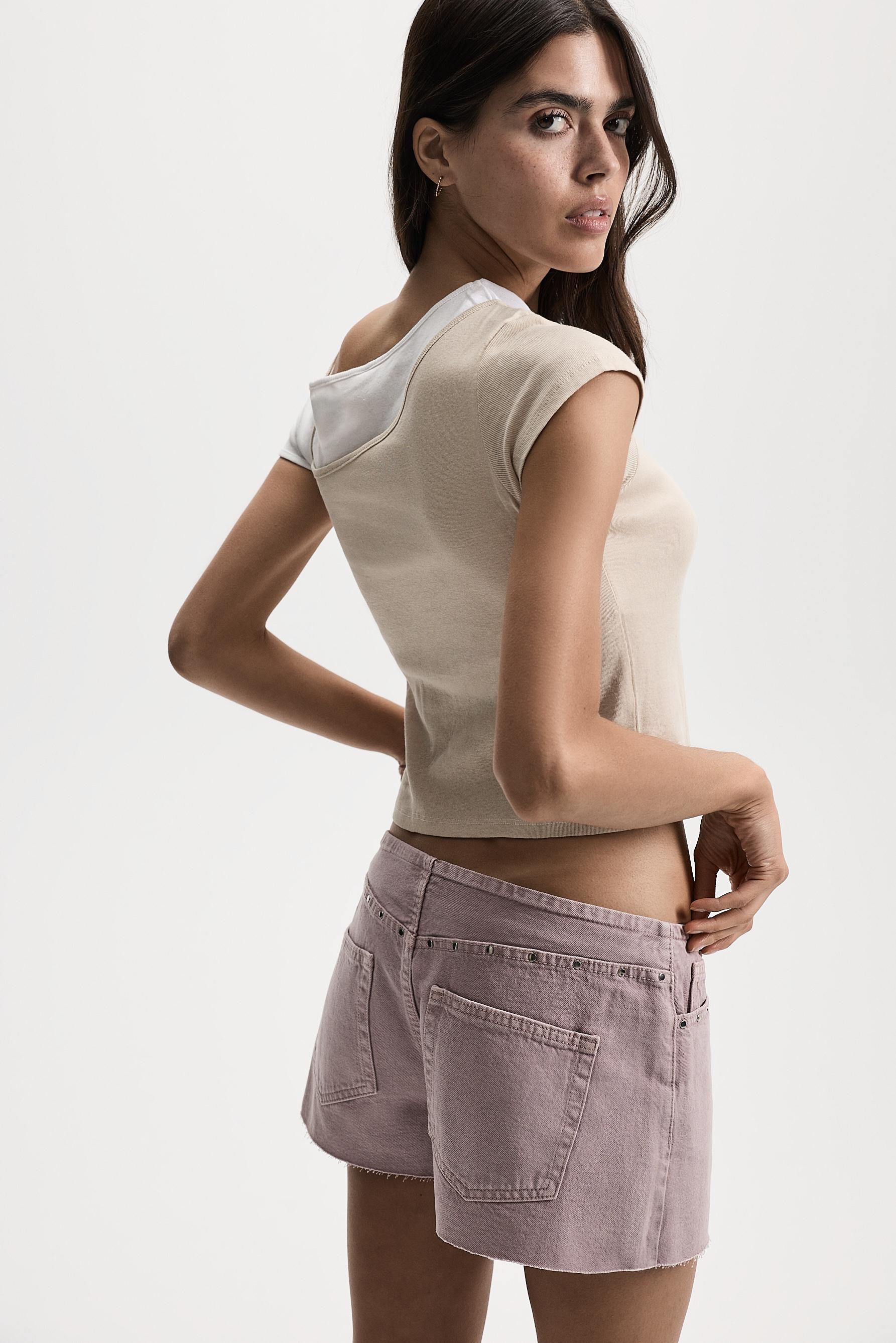 Asymmetric double-layer T-shirt — TAN BEIGE