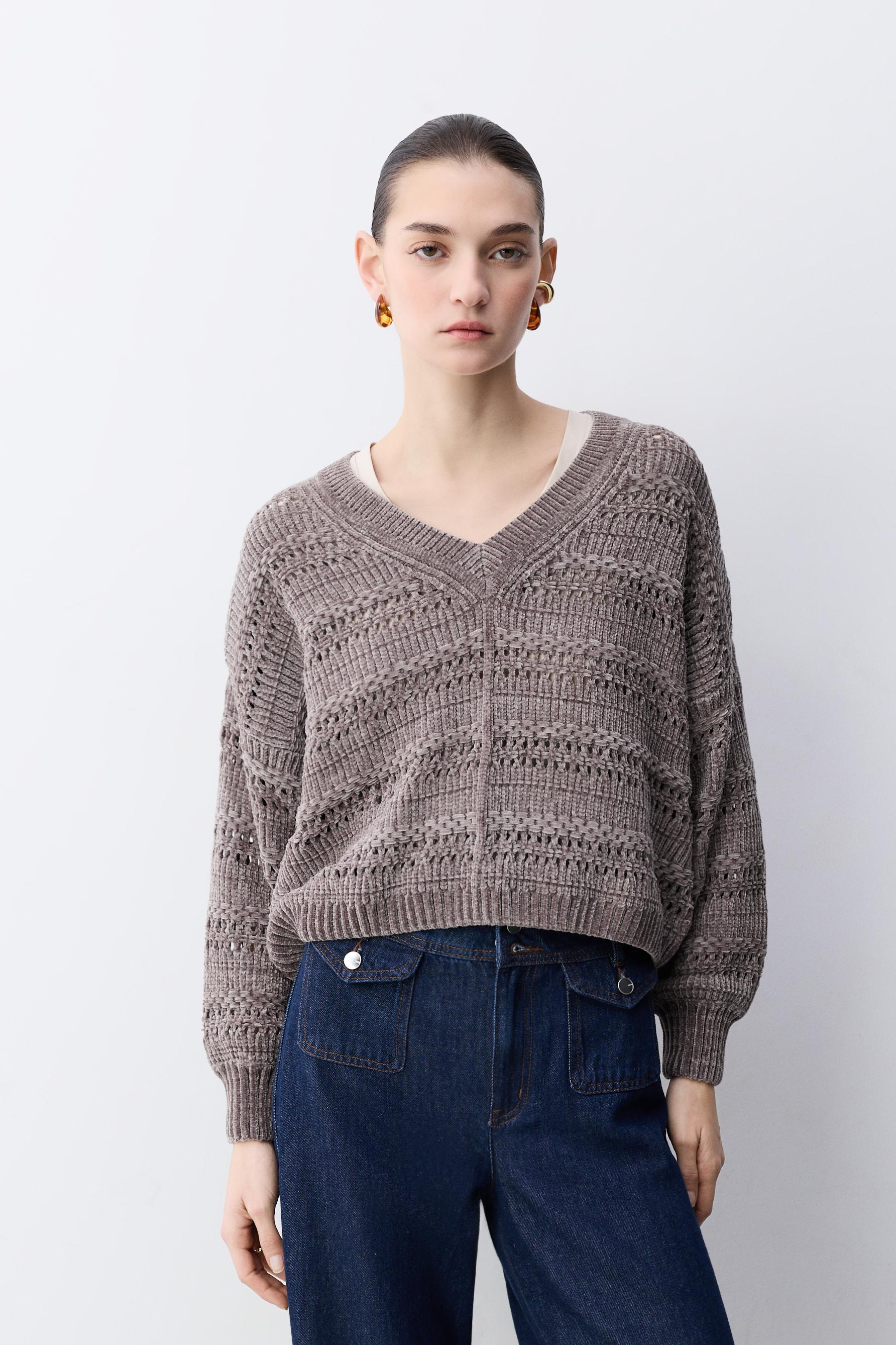 Jersey chenilla cuello pico