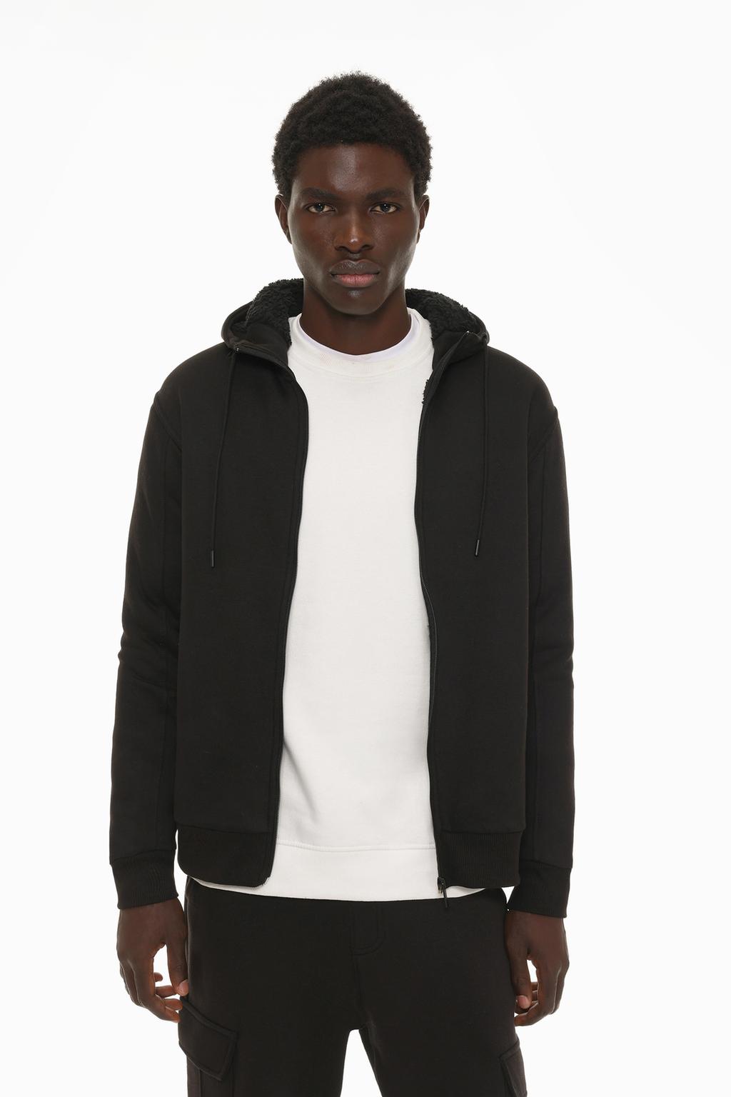 Zip-up faux shearling jacket