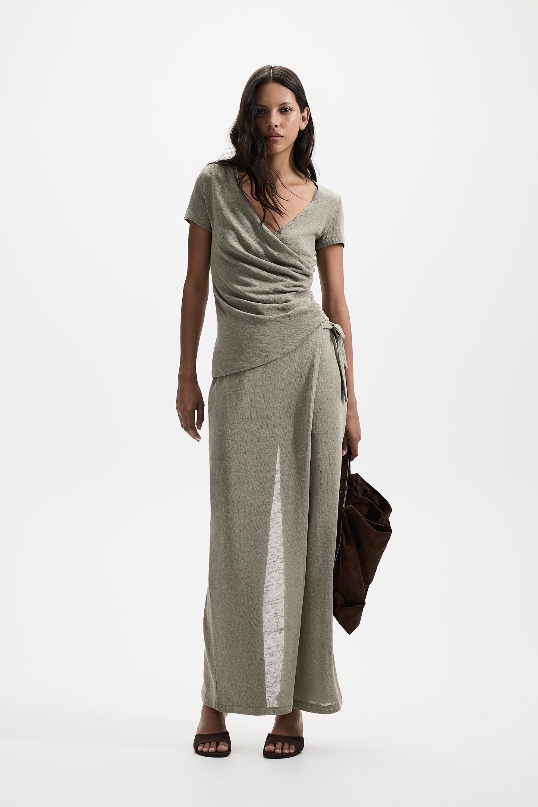 Wide-leg sarong trousers — PALE KHAKI