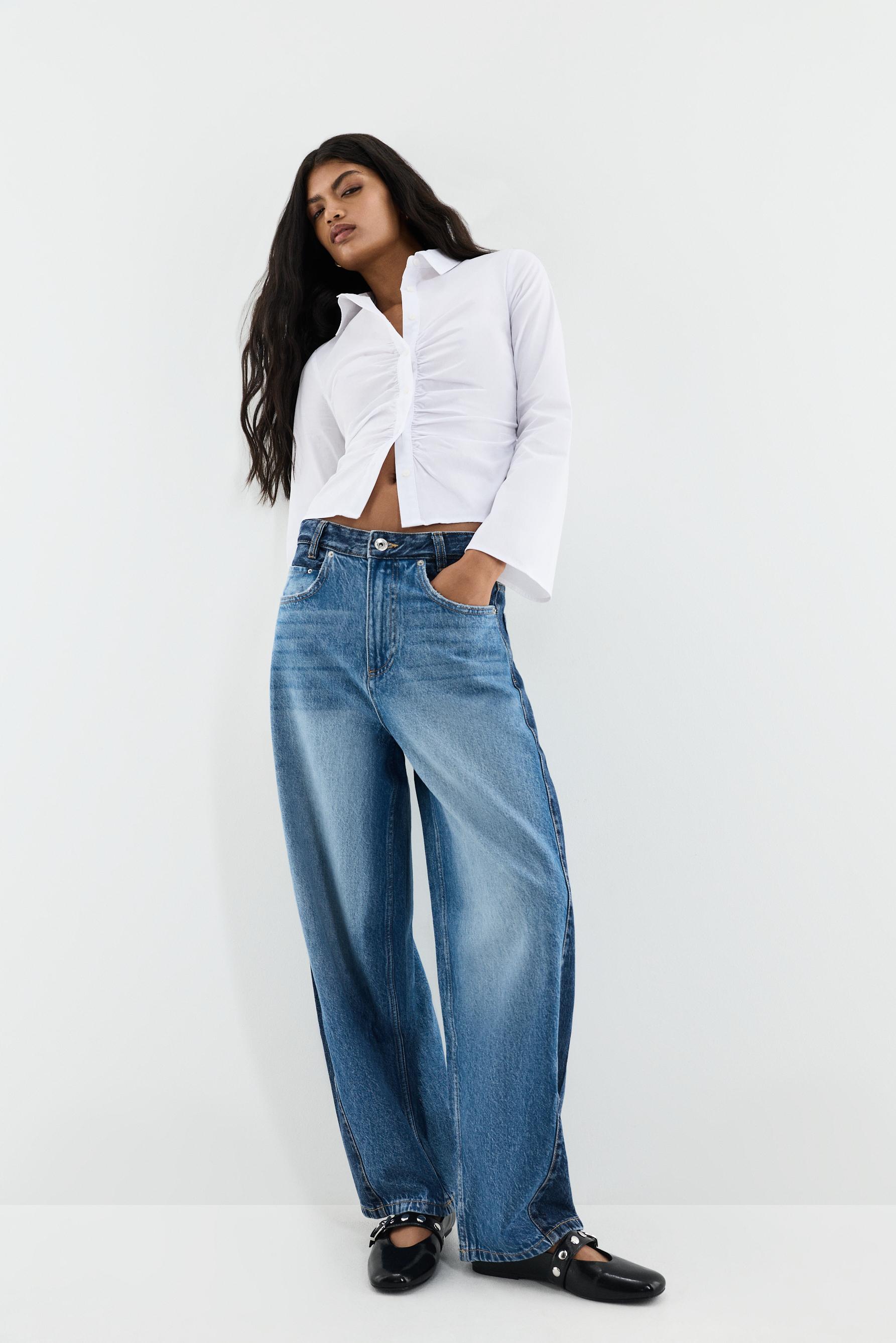 Contrast barrel jeans — DARK BLUE