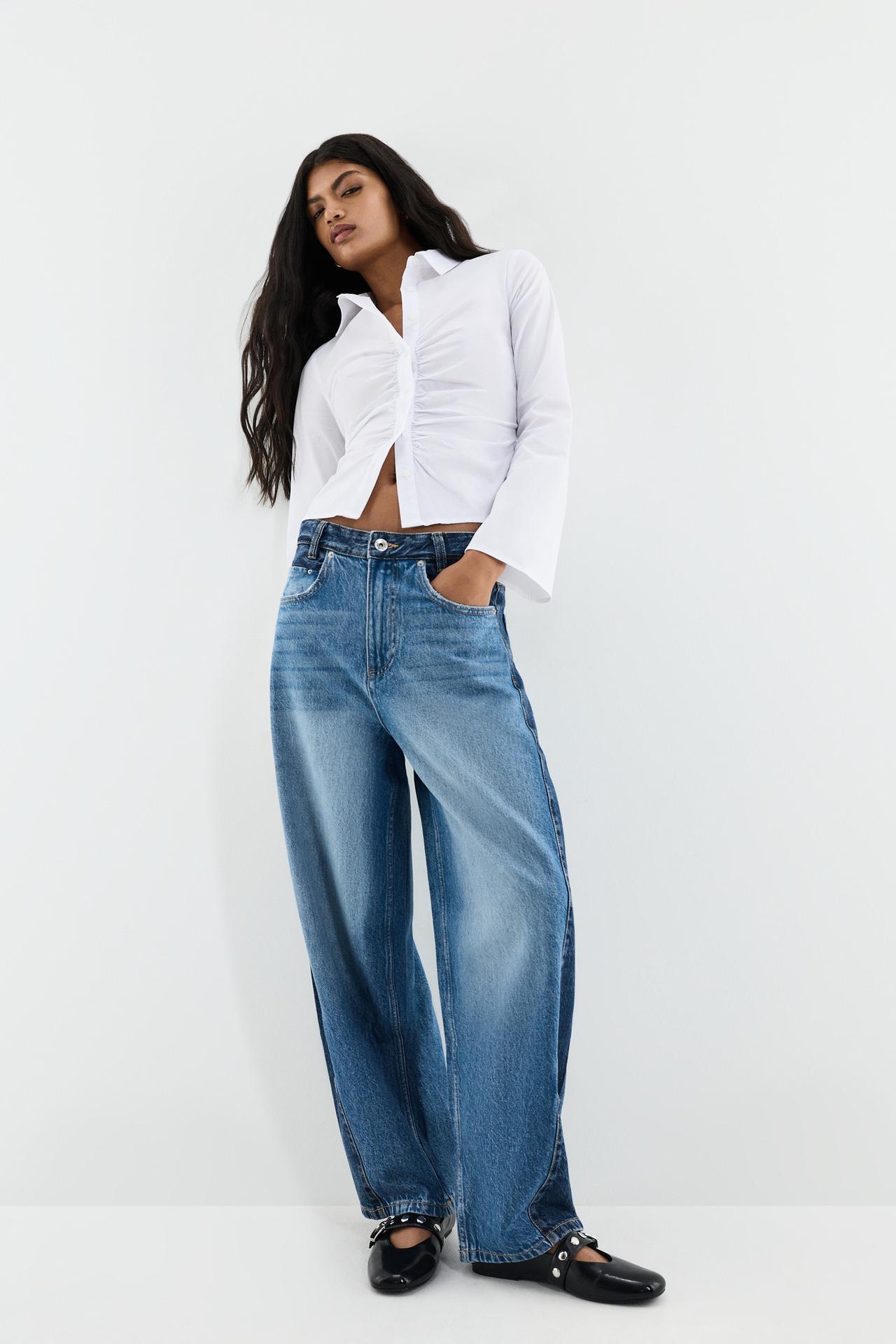 Contrast barrel jeans — DARK BLUE
