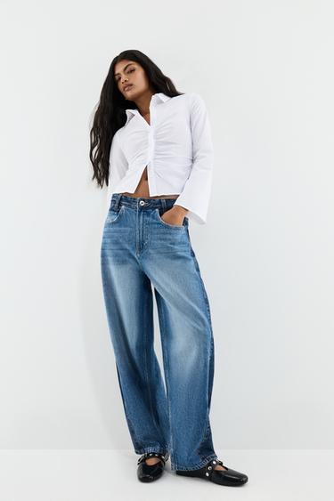 Contrast barrel jeans — DARK BLUE 1